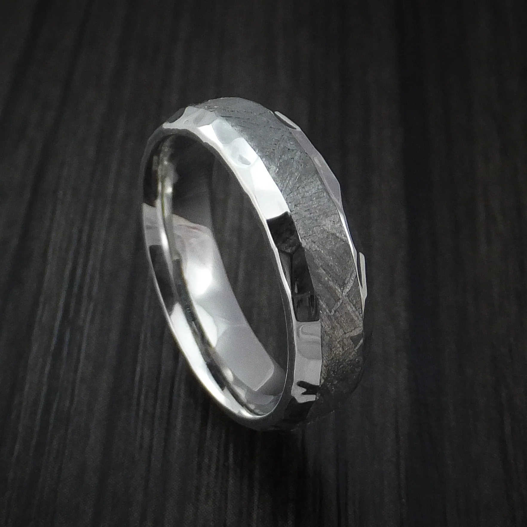 Cobalt Chrome and Gibeon Meteorite Hammered Men's Ring Custom Made