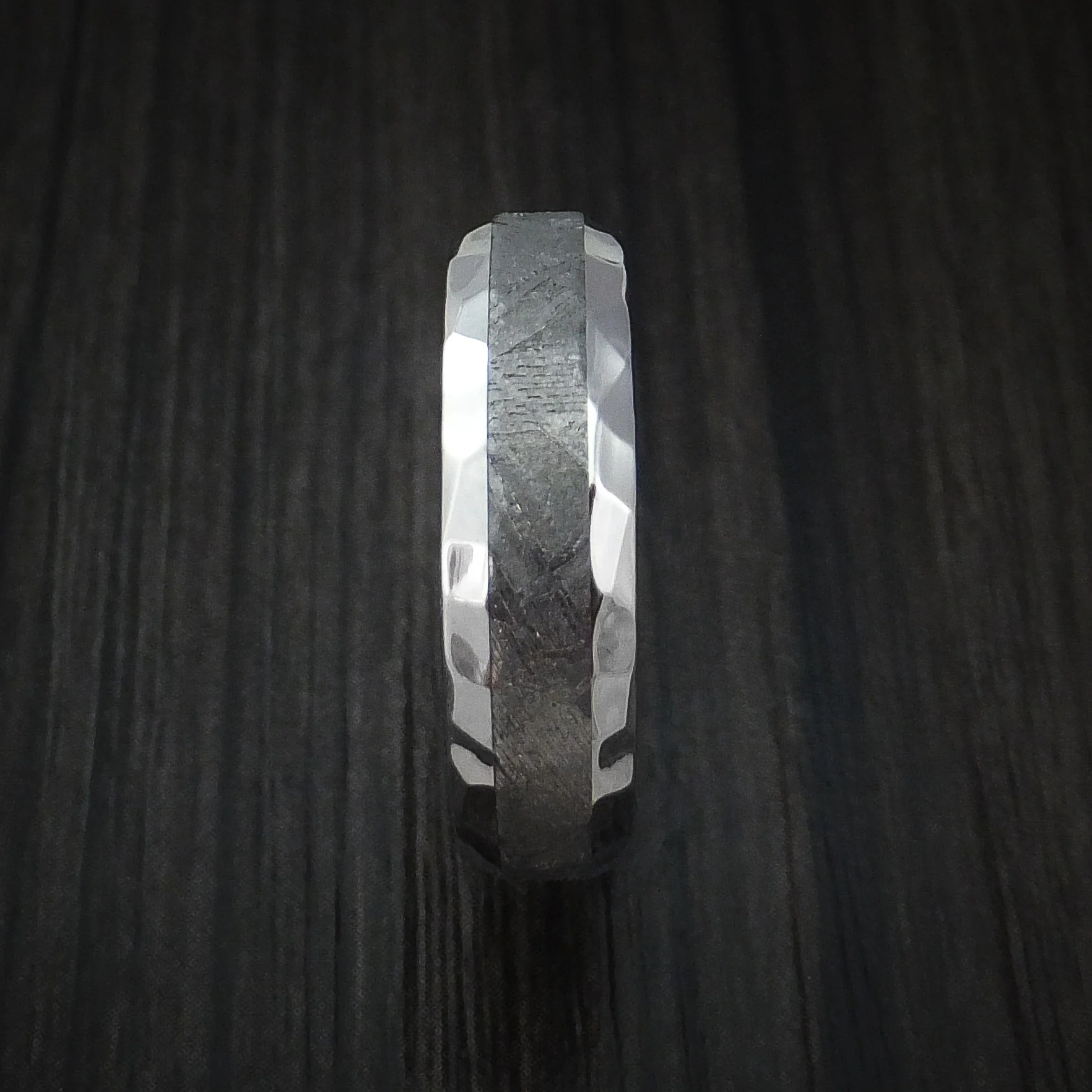 Cobalt Chrome and Gibeon Meteorite Hammered Men's Ring Custom Made - Image 3