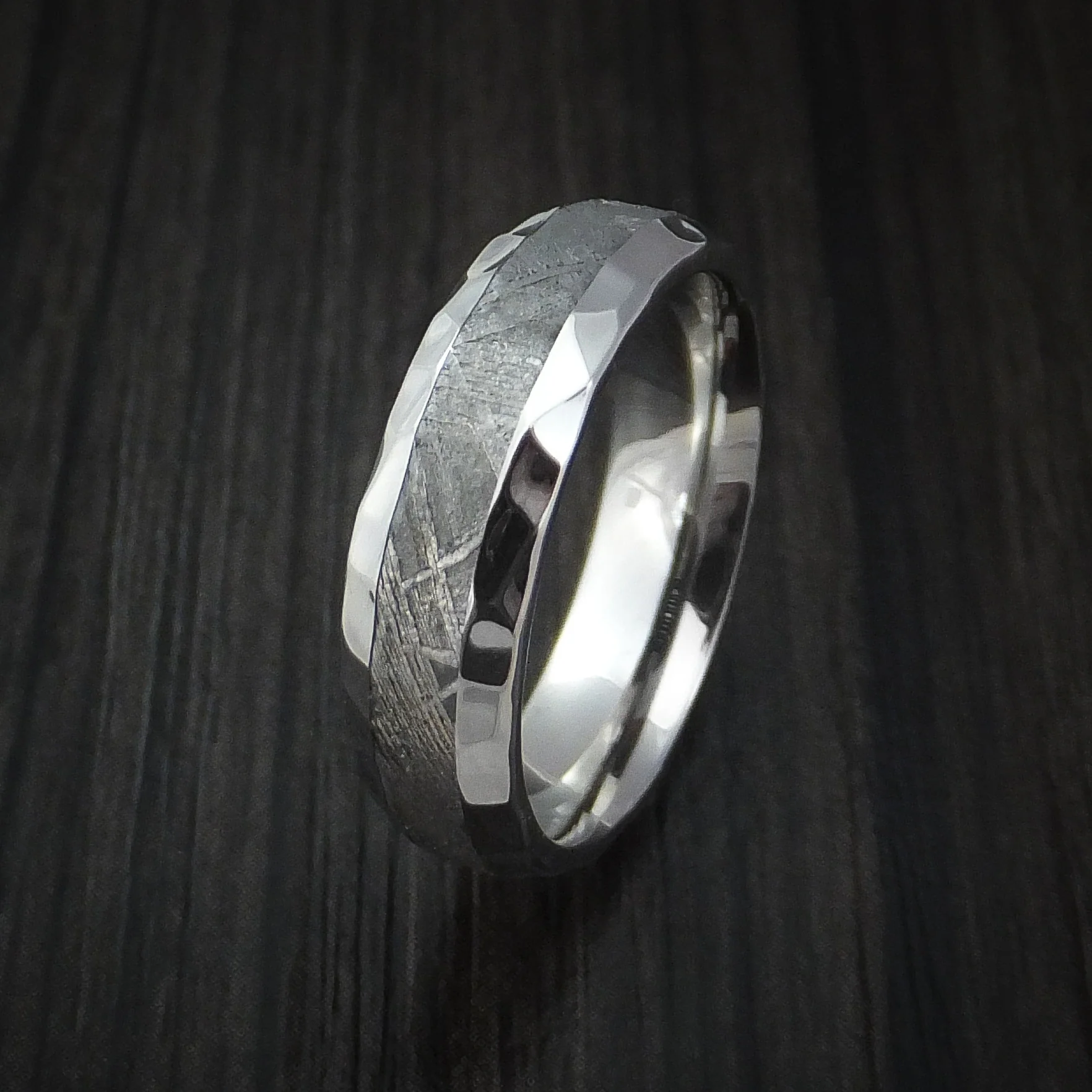 Cobalt Chrome and Gibeon Meteorite Hammered Men's Ring Custom Made - Image 4