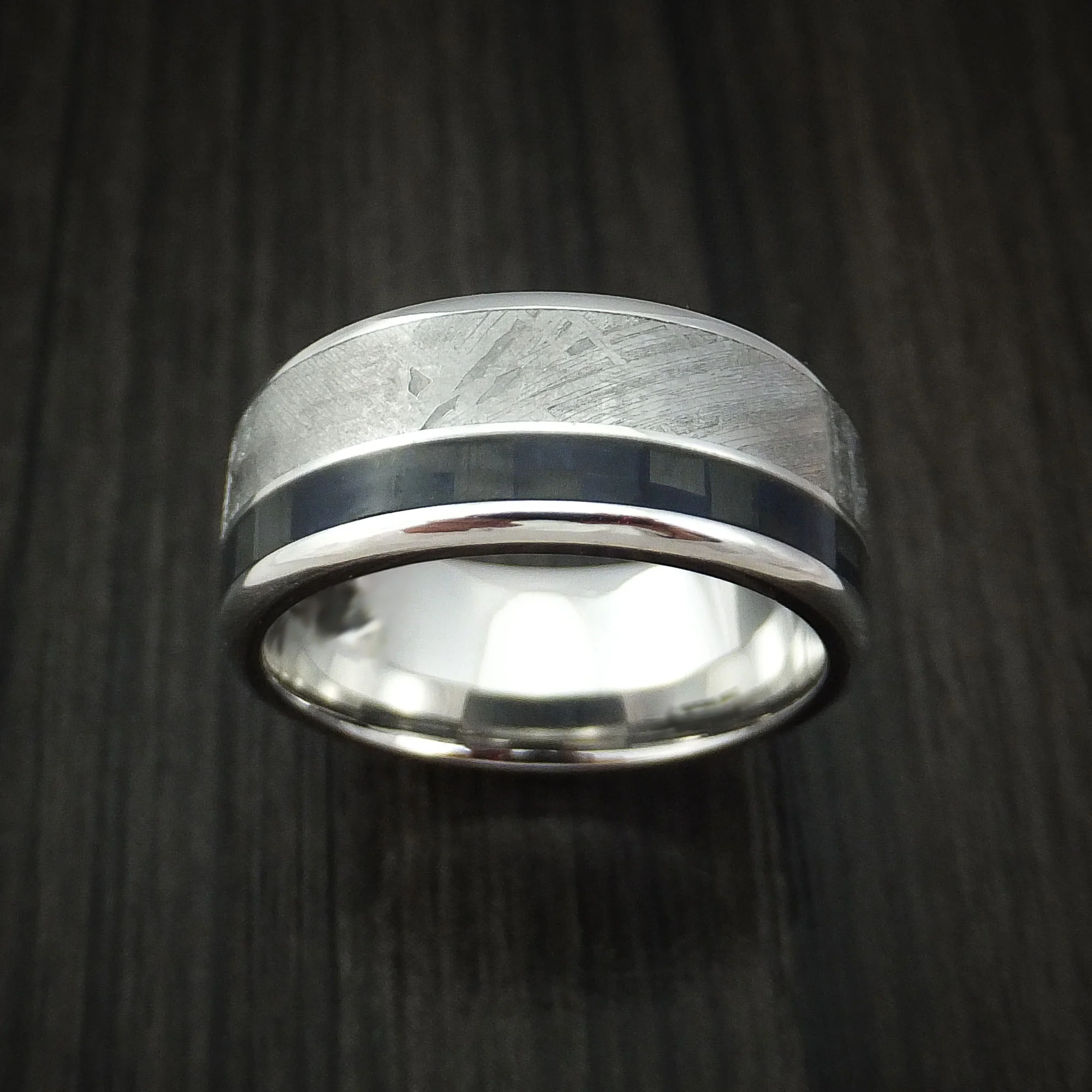 Cobalt Chrome and Gibeon Meteorite Men's Ring with Carbon Fiber Custom Made Band - Image 2