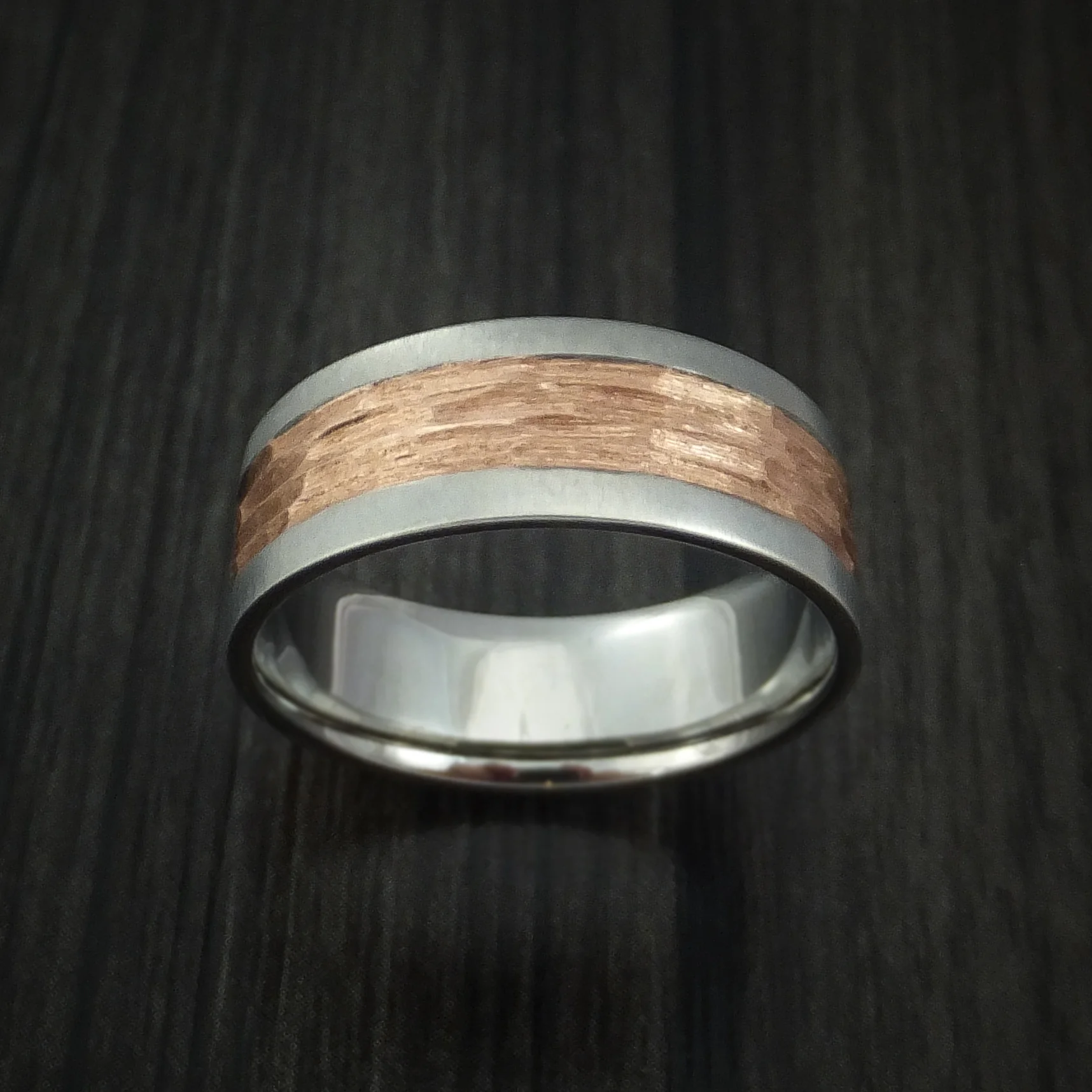 Cobalt Chrome and Rose Gold Textured Band Custom Made Men's Ring - Image 2