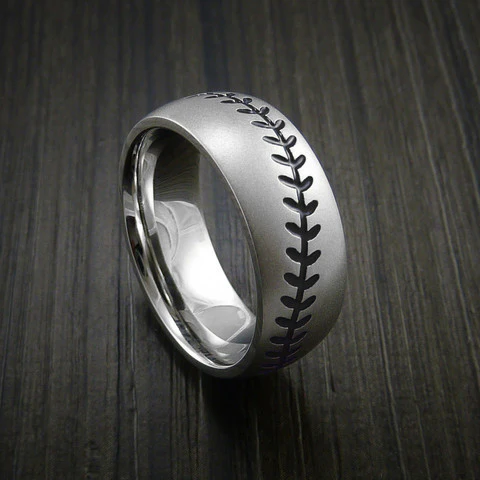Cobalt Chrome Baseball Men's Ring with Bead Blast Finish - Image 11