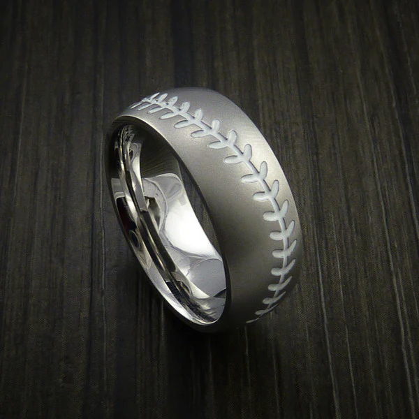 Cobalt Chrome Baseball Men's Ring with Bead Blast Finish - Image 12
