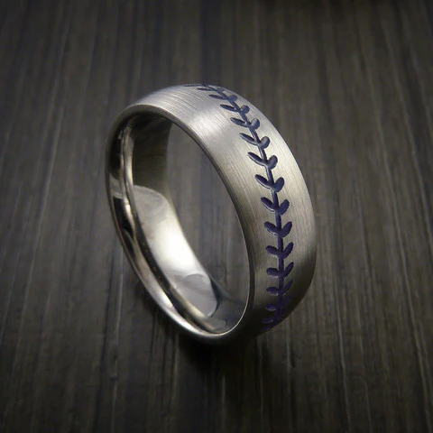 Cobalt Chrome Baseball Men's Ring with Satin Finish - Image 7