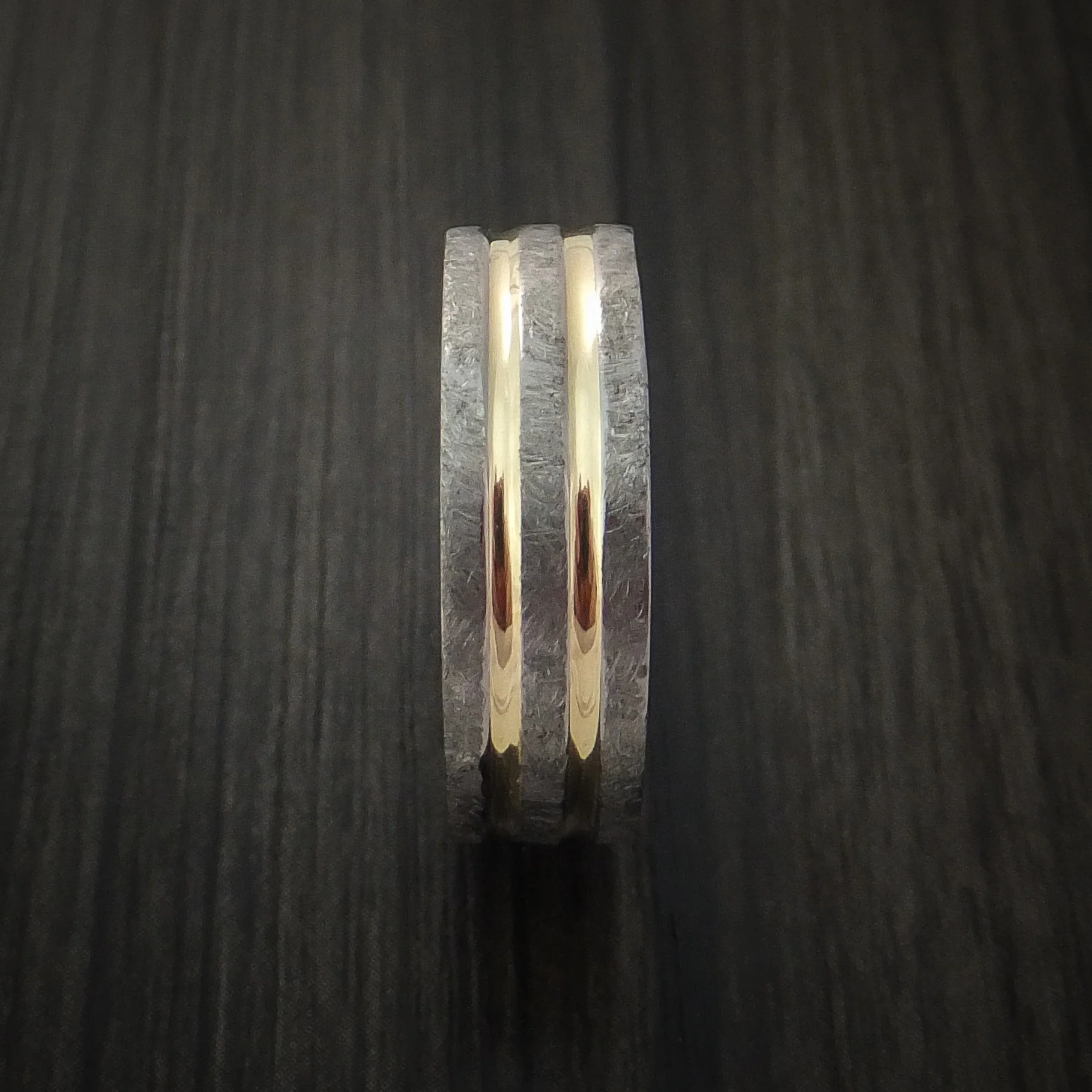 Cobalt Chrome Distressed Finish Men's Band with Dual 14K Yellow Gold Inlays - Image 4