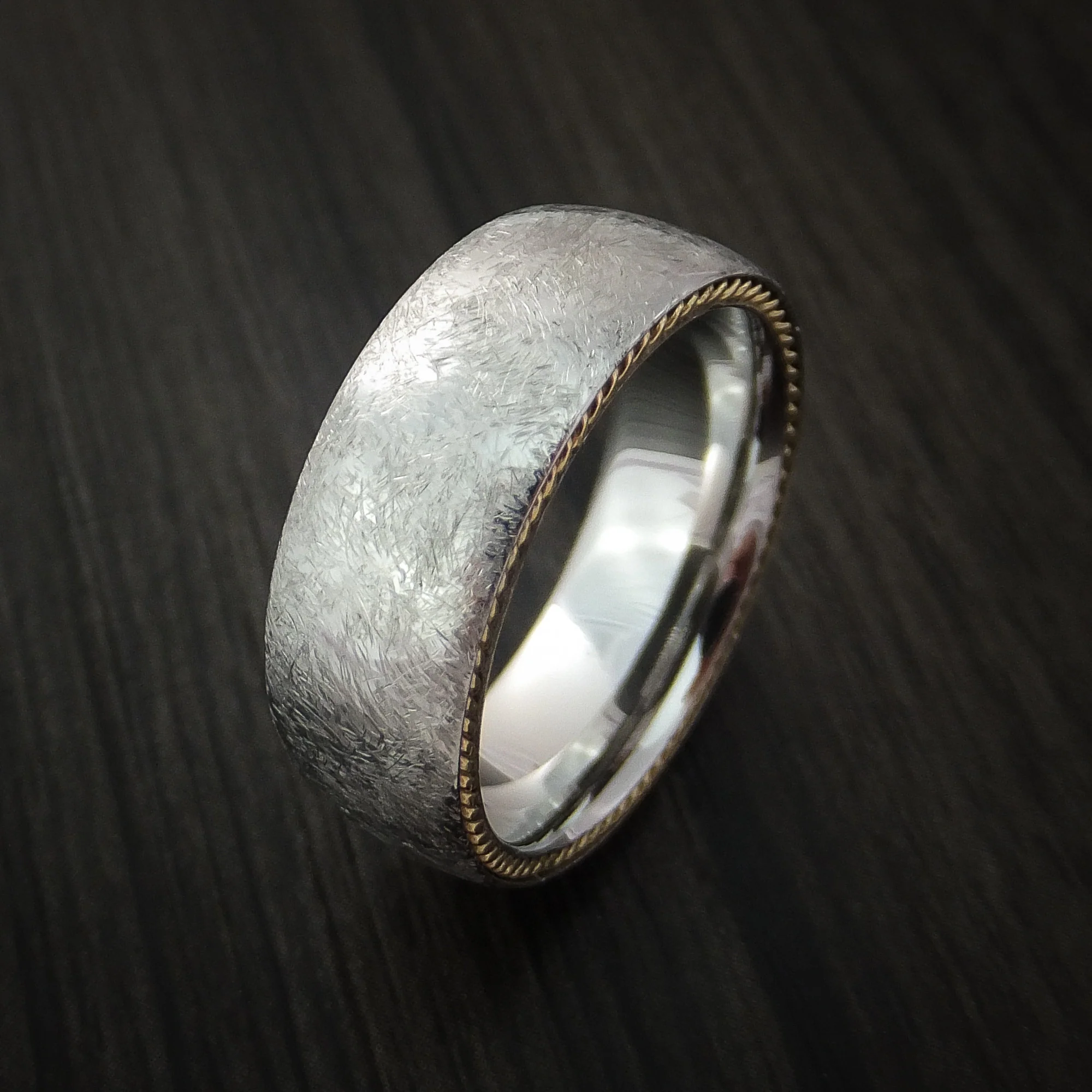 Cobalt Chrome Distressed Finish Men's Band with Yellow Gold Side Braid Custom Made - Image 3