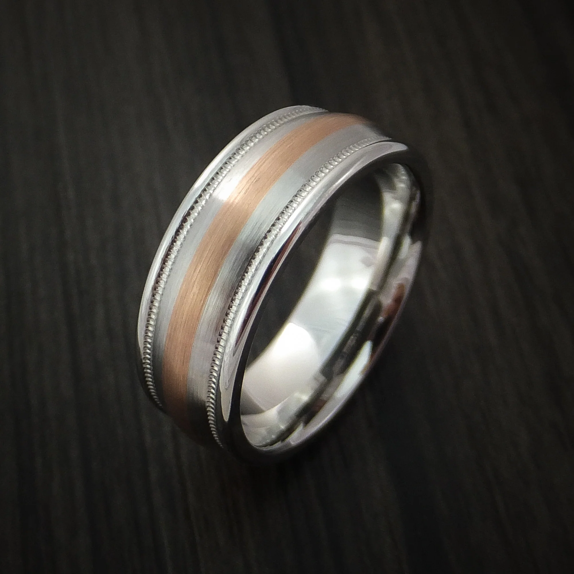 Cobalt Chrome Millgrain Men's Ring with Rose Gold Inlay - Image 3