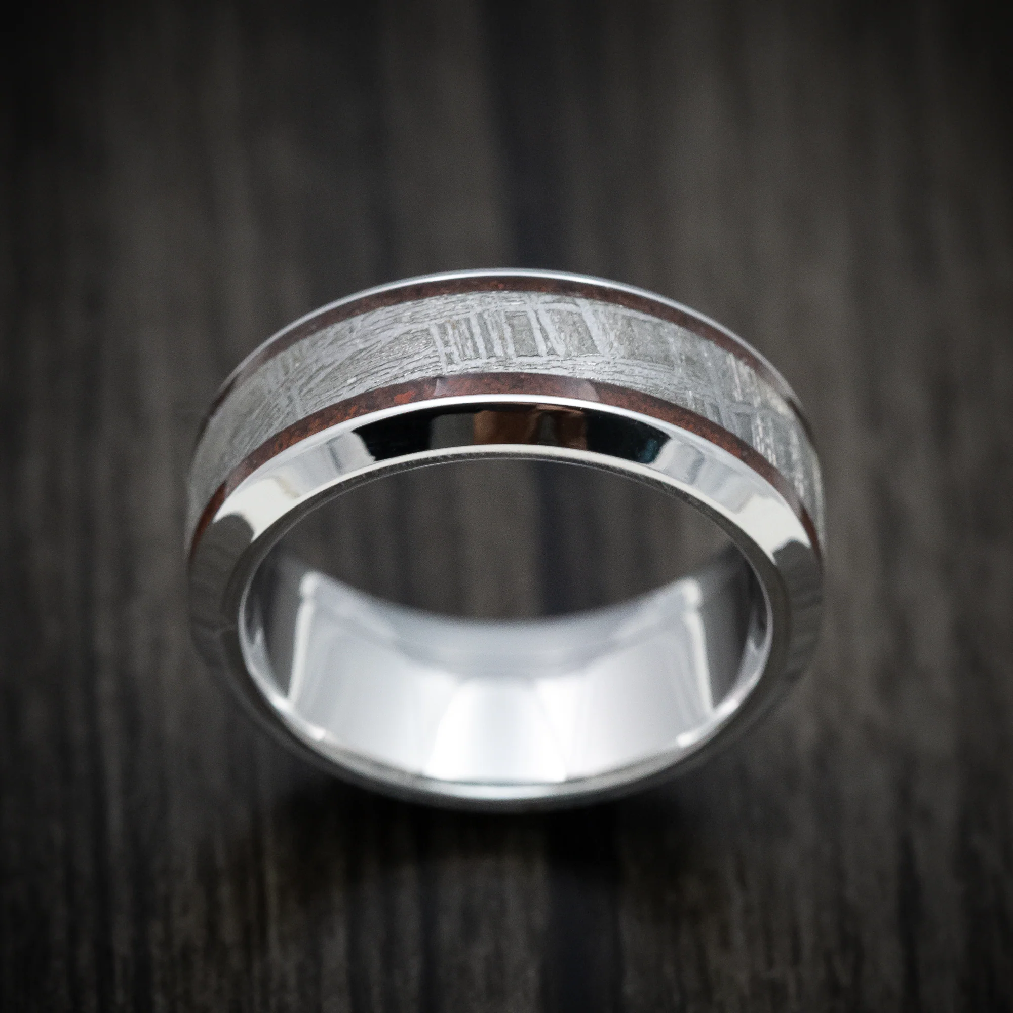 Cobalt Chrome Men's Ring with Dinosaur Bone and Meteorite Inlays Custom Made Band - Image 2
