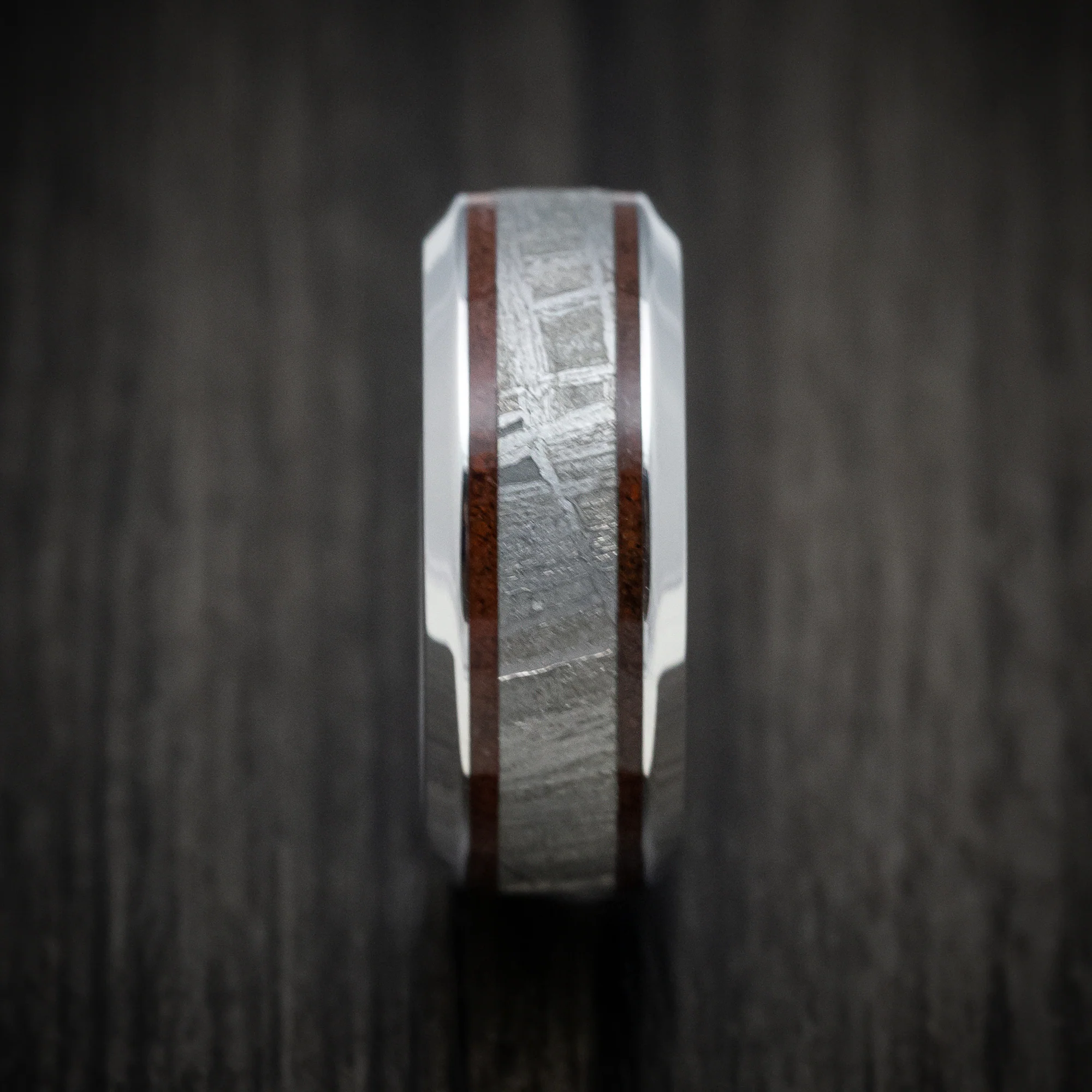 Cobalt Chrome Men's Ring with Dinosaur Bone and Meteorite Inlays Custom Made Band - Image 3
