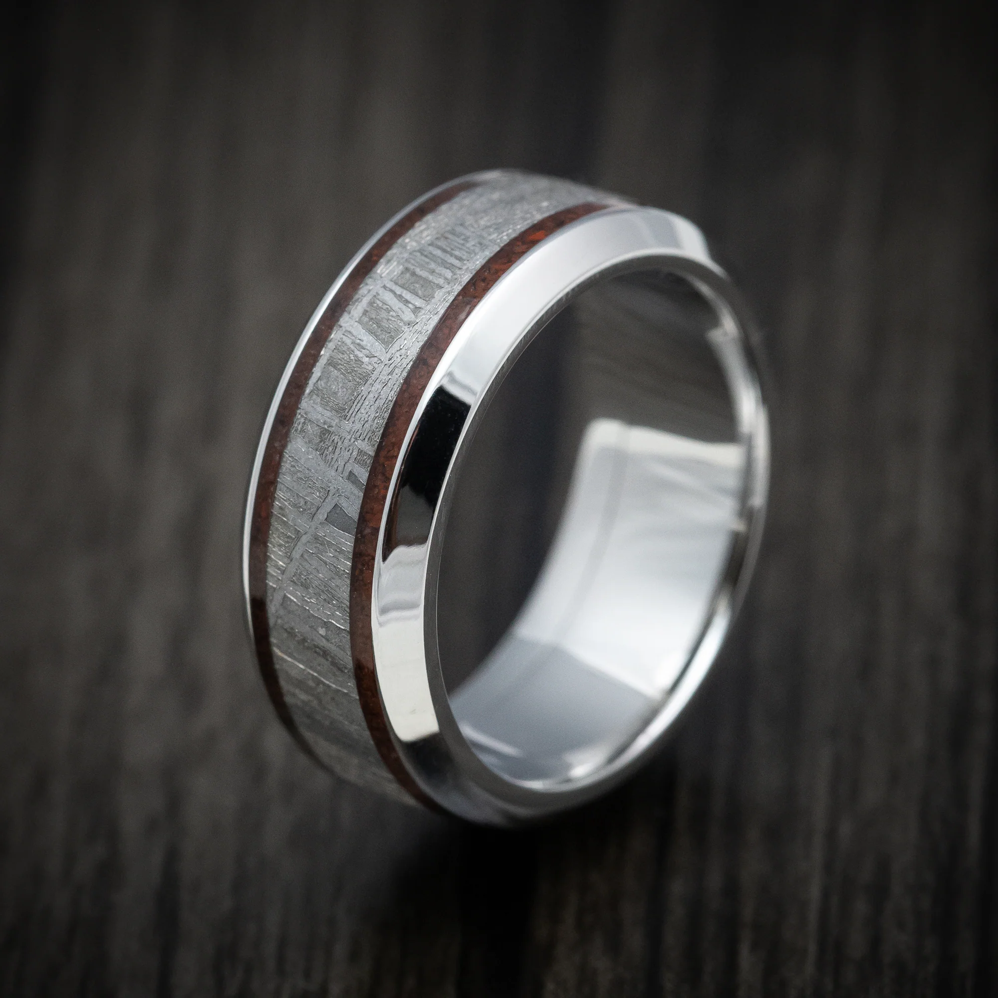 Cobalt Chrome Men's Ring with Dinosaur Bone and Meteorite Inlays Custom Made Band - Image 4