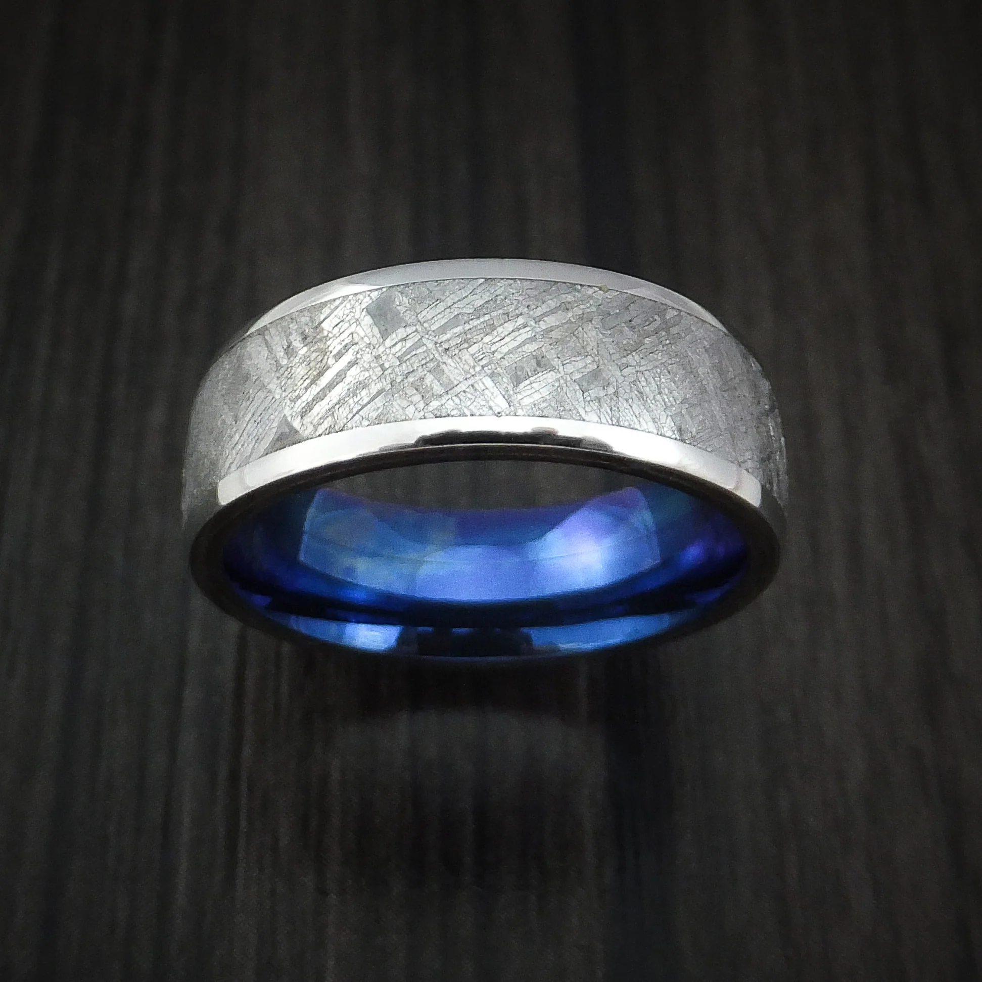 Cobalt Chrome Men's Ring with Gibeon Meteorite Inlay and Anodized Titanium Sleeve Custom Made - Image 2