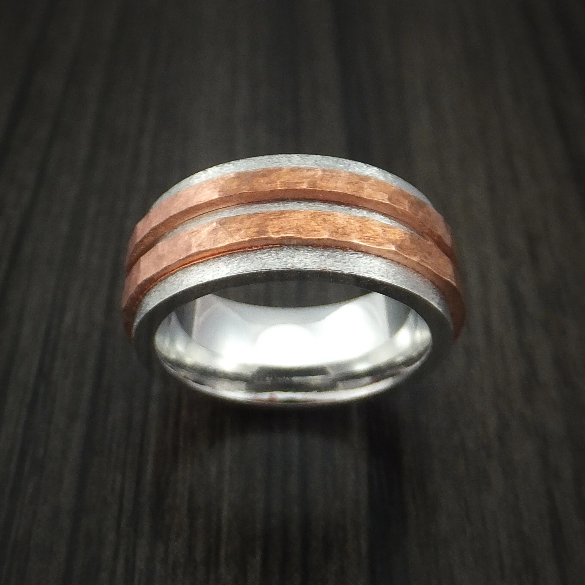 Cobalt Chrome Men's Ring with Raised Hammered Copper Inlays Custom Made Band - Image 2