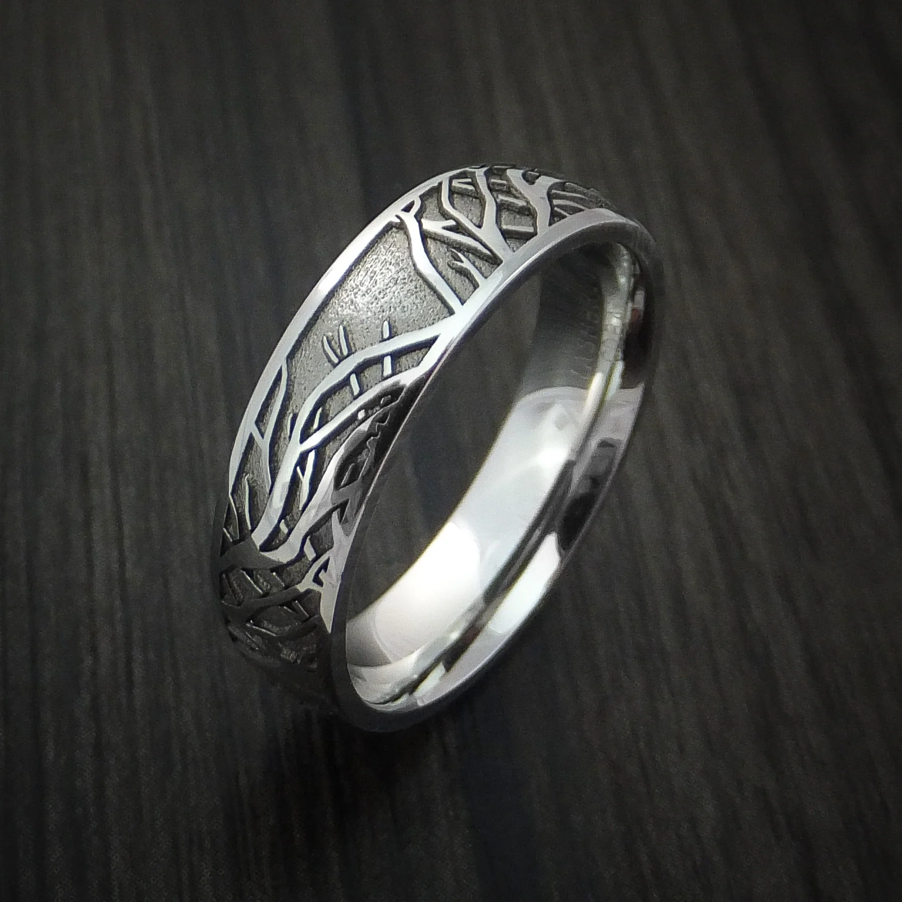 Cobalt Chrome Men's Ring with Tree Branch Pattern Custom Made Band - Image 3