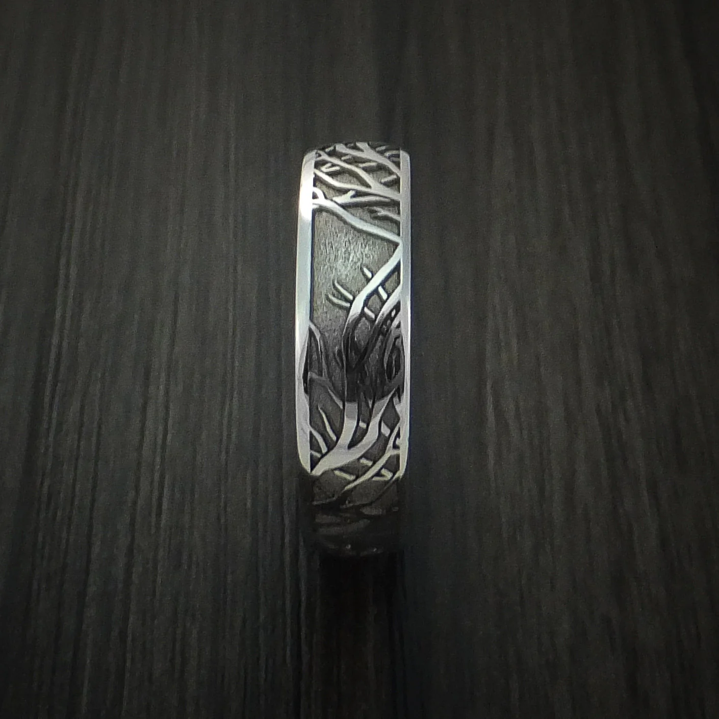 Cobalt Chrome Men's Ring with Tree Branch Pattern Custom Made Band - Image 4