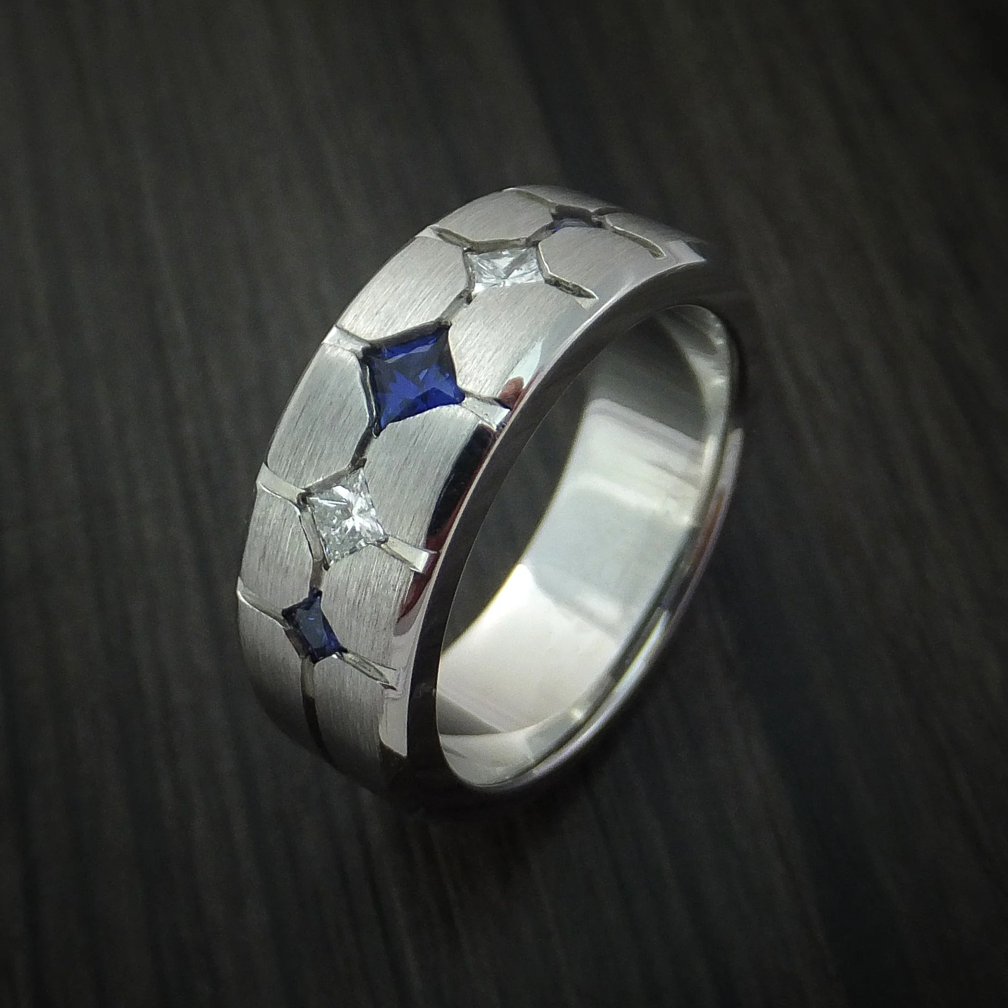 Cobalt Chrome with Sapphires and Diamonds Custom Made Men's Band - Image 3