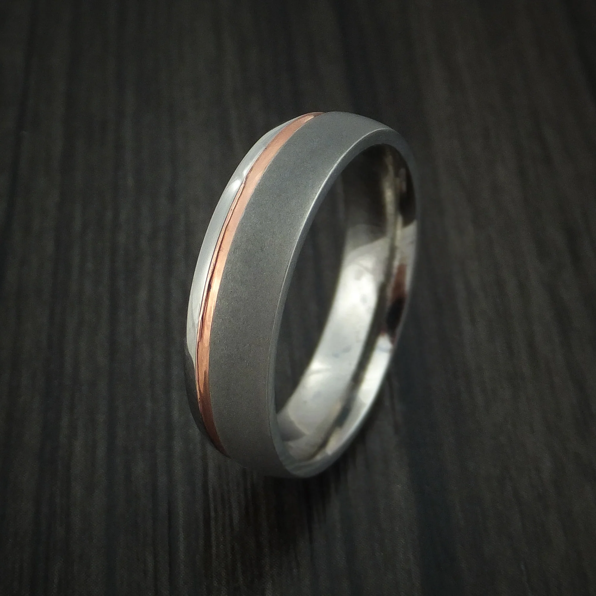 Copper Inlay and Titanium Men's Ring Custom Made Band - Image 4