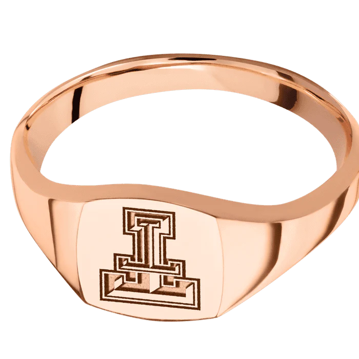 Cushion 18k Rose Gold Signet Ring / Polish Ring Finish and Polish Signet Finish / Texas Tech Double T Design / Size 5.75 - Image 3