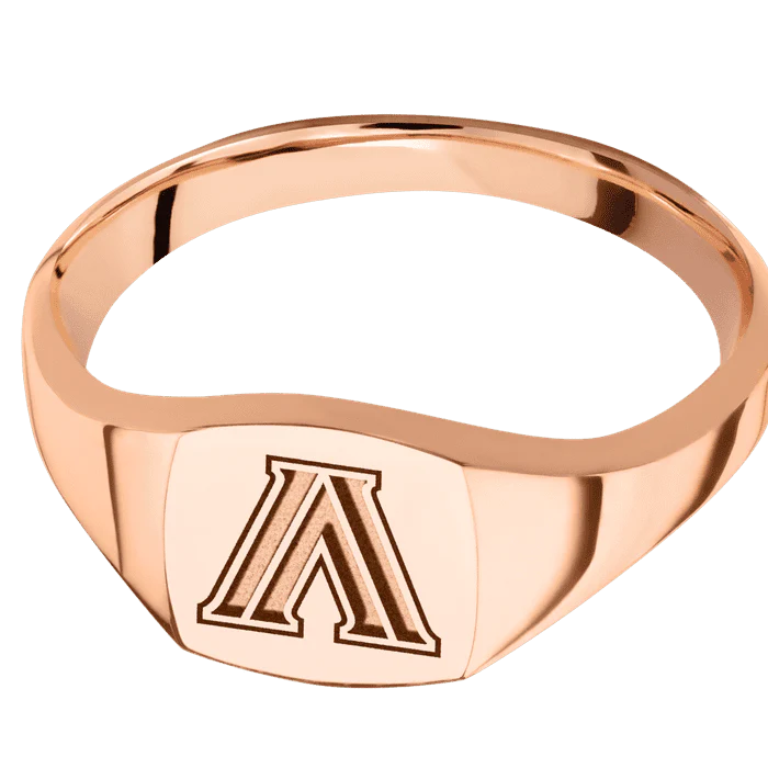 Cushion 18k Rose Gold Signet Ring / Polish Ring Finish and Polish Signet Finish / Villanova Block V Design / Size 5.75 - Image 3