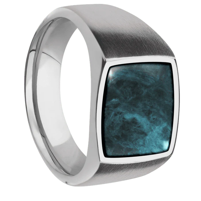 Cushion Titanium Signet Ring / Satin Ring Finish and Polish Signet Finish / Washington Blue Jade Inlay with Semi-Precious Polish Finish / Size 11.25 - Image 2