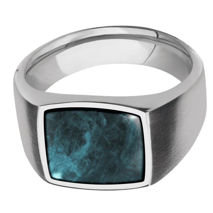 Cushion Titanium Signet Ring / Satin Ring Finish and Polish Signet Finish / Washington Blue Jade Inlay with Semi-Precious Polish Finish / Size 11.5 - Image 3
