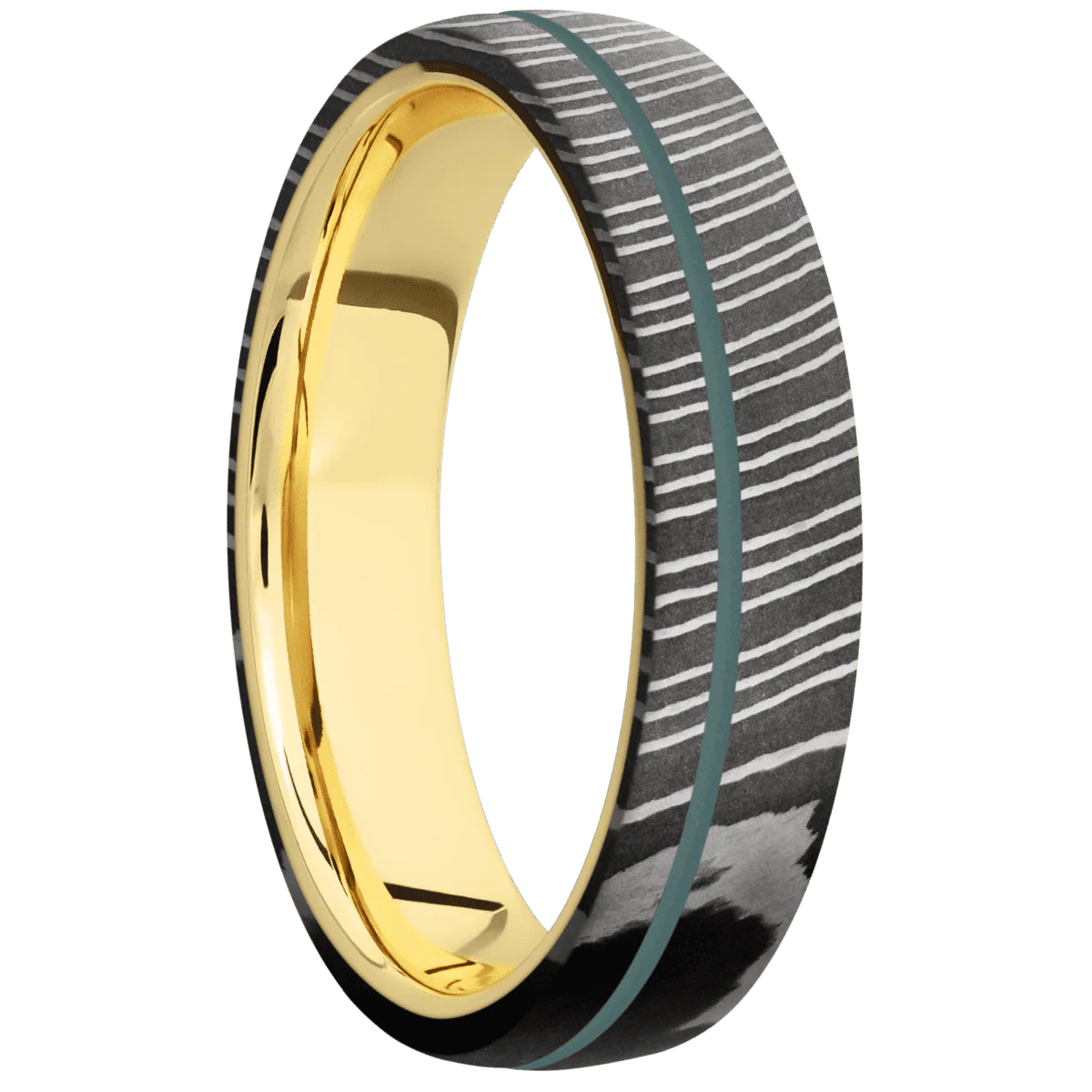 Damascus + Acid Finish + 10K Yellow Gold