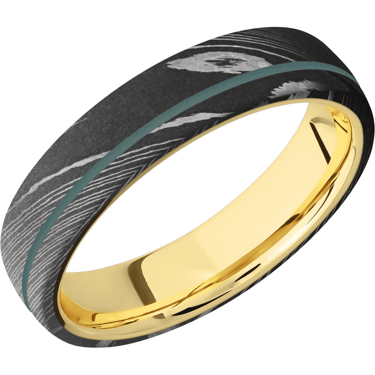 Damascus + Acid Finish + 10K Yellow Gold - Image 2