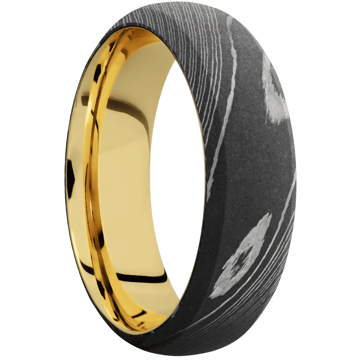 Damascus + Acid Finish + 14K Yellow Gold
