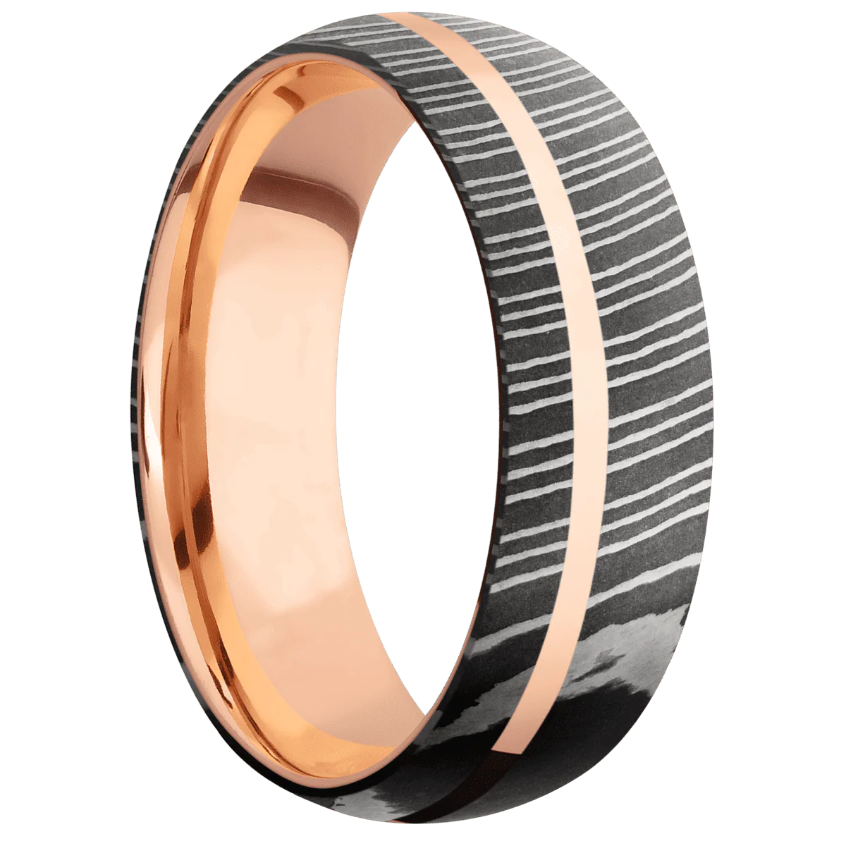 Damascus + Acid Finish + 18K Rose Gold
