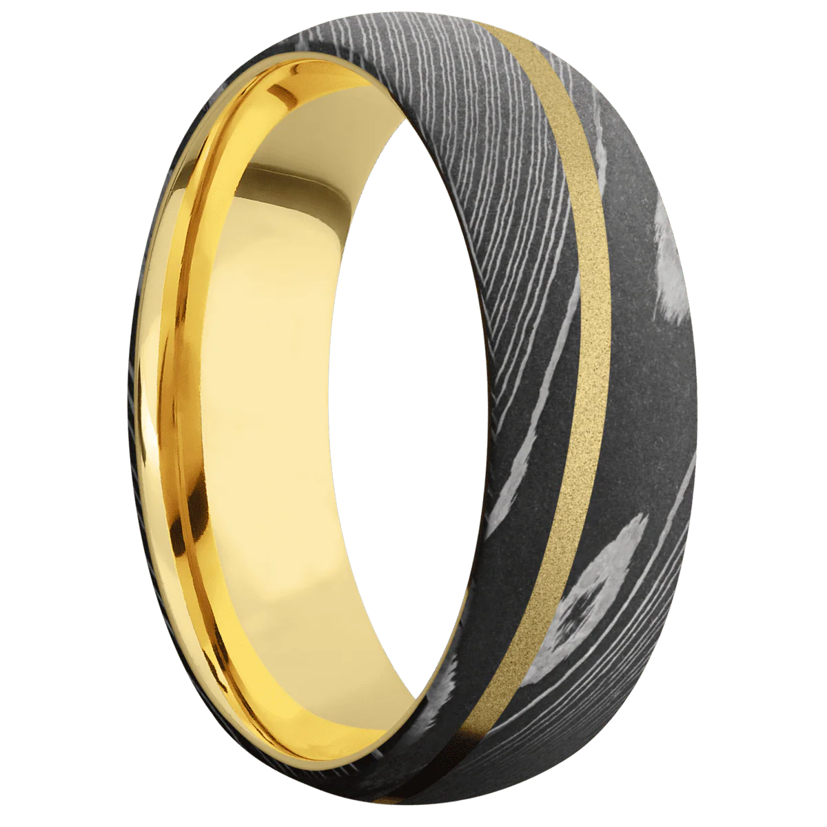 Damascus + Acid Finish + 18K Yellow Gold