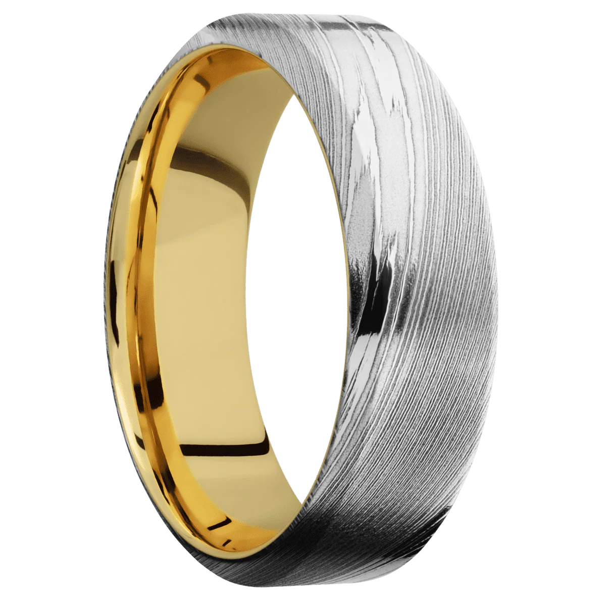 Damascus + Polish Finish + 10K Yellow Gold