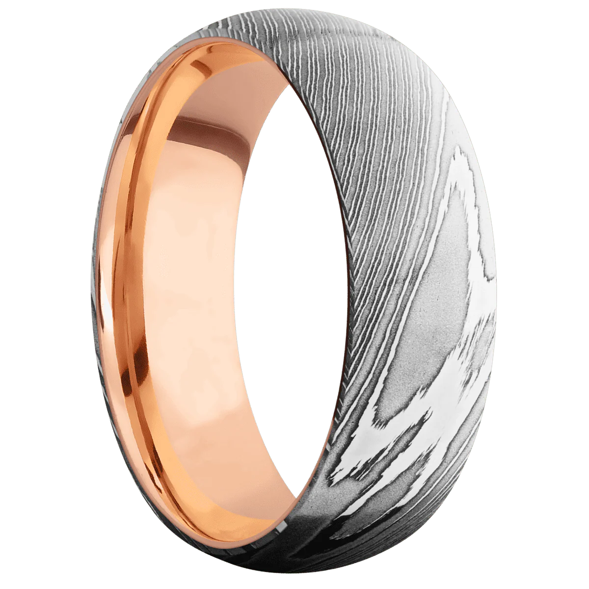 Damascus + Polish Finish + 14K Rose Gold