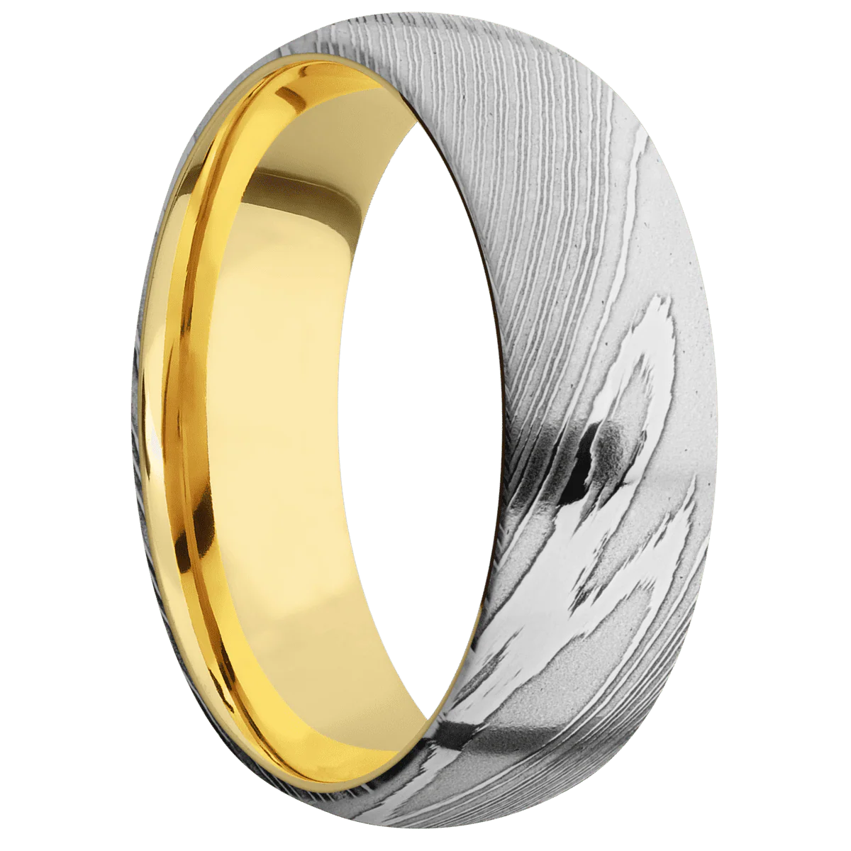 Damascus + Polish Finish + 14K Yellow Gold