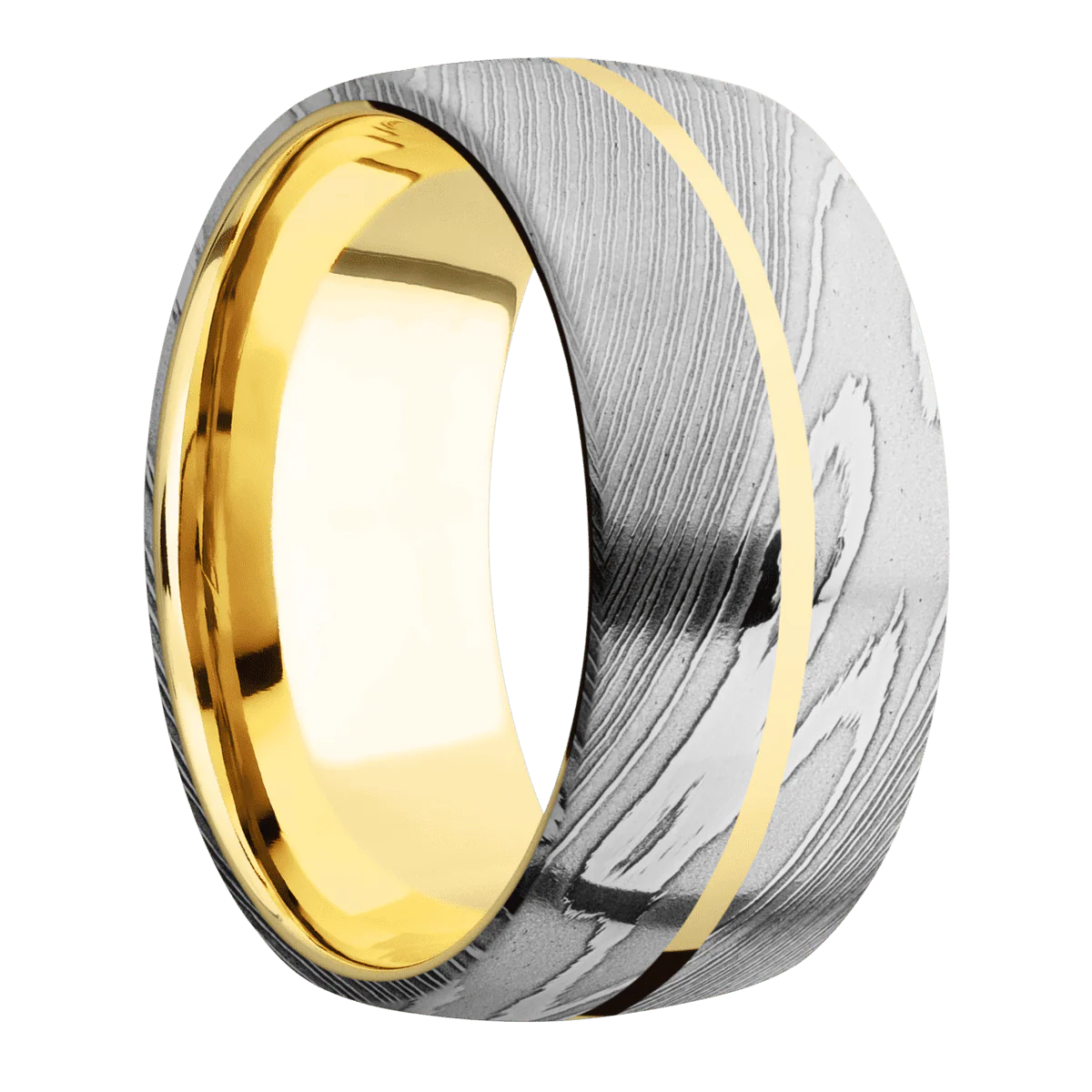Damascus + Polish Finish + 18K Yellow Gold