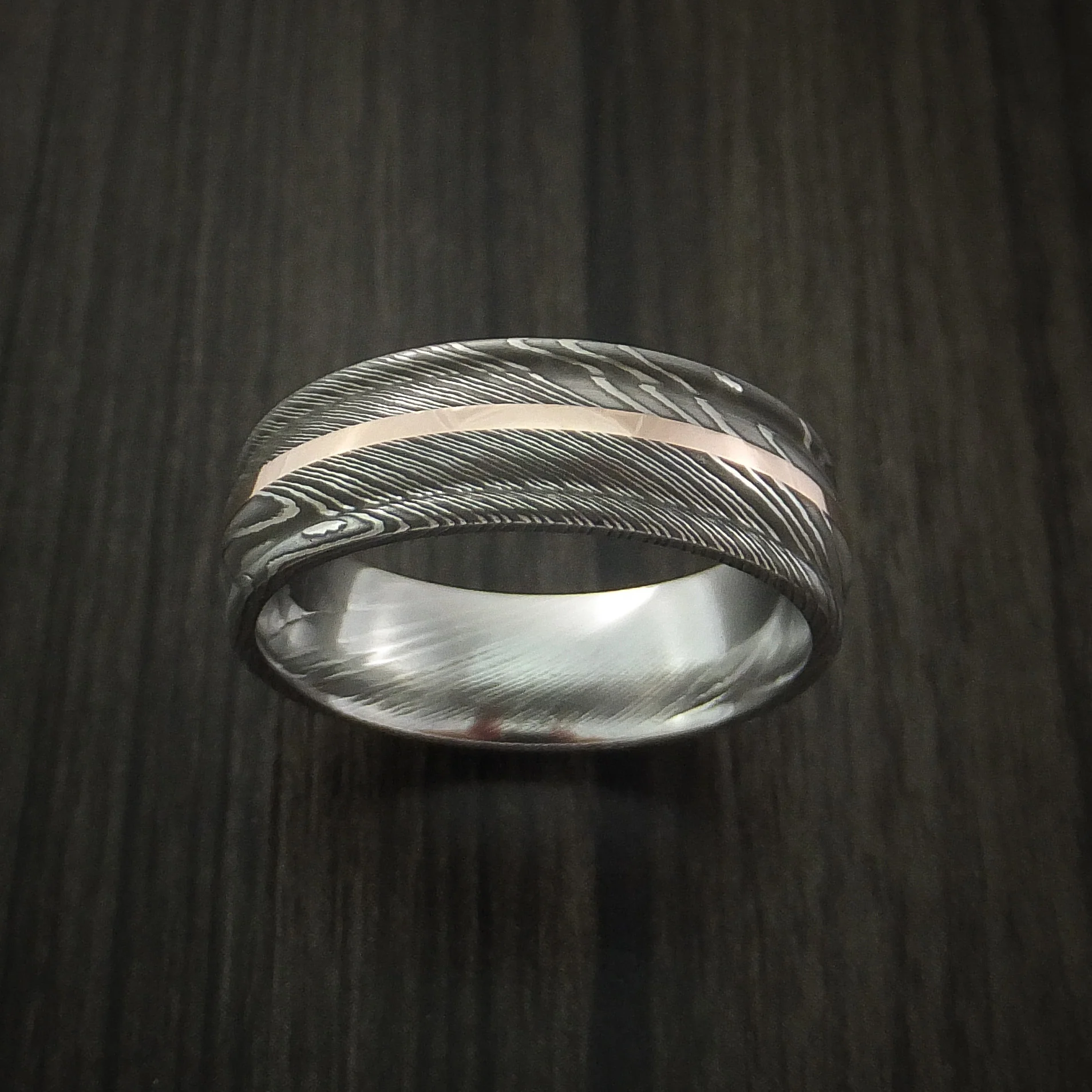 Damascus Steel 14K Rose Gold Men's Ring Wedding Band - Image 2