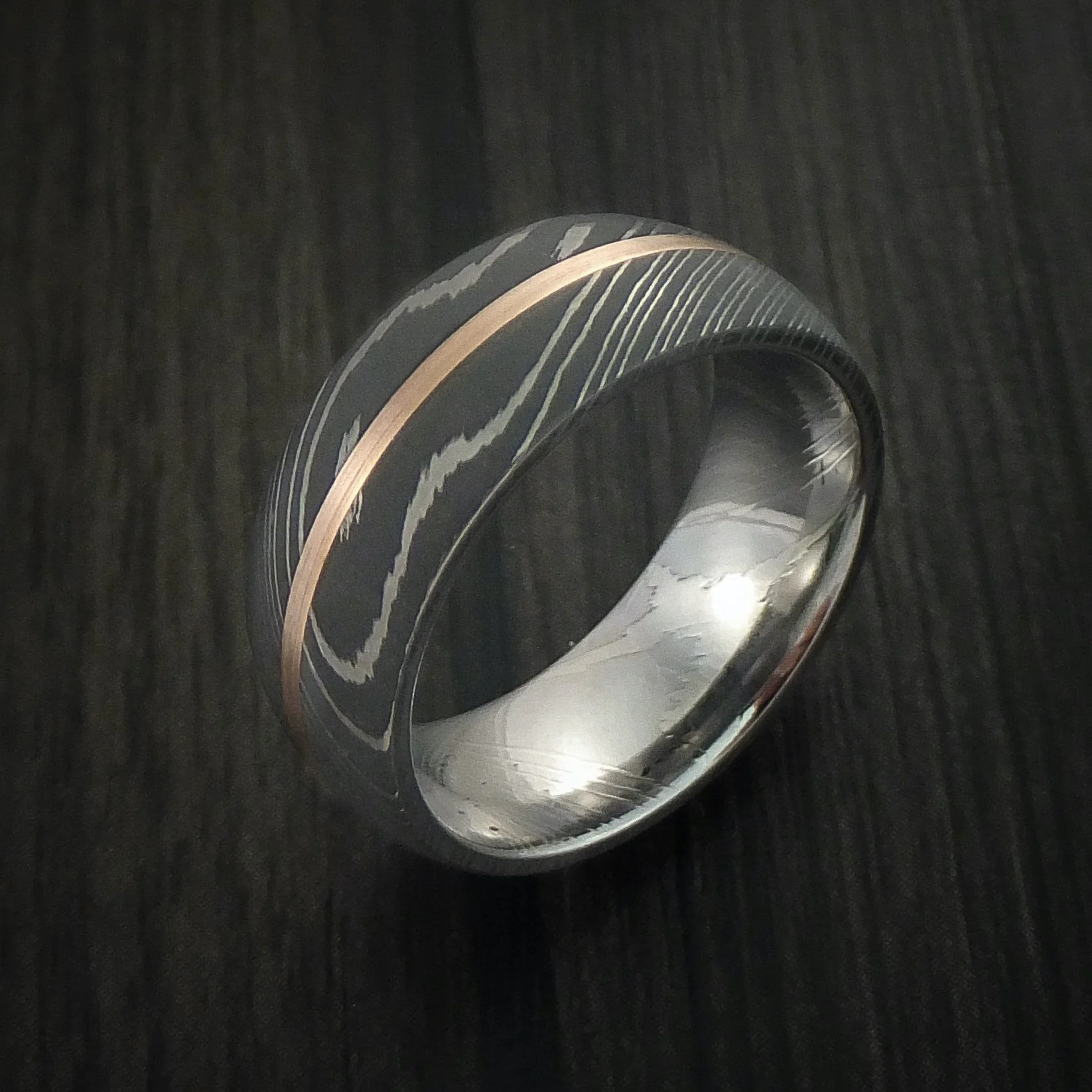 Damascus Steel 14K Rose Gold Men's Ring Wedding Band Custom Made - Image 4