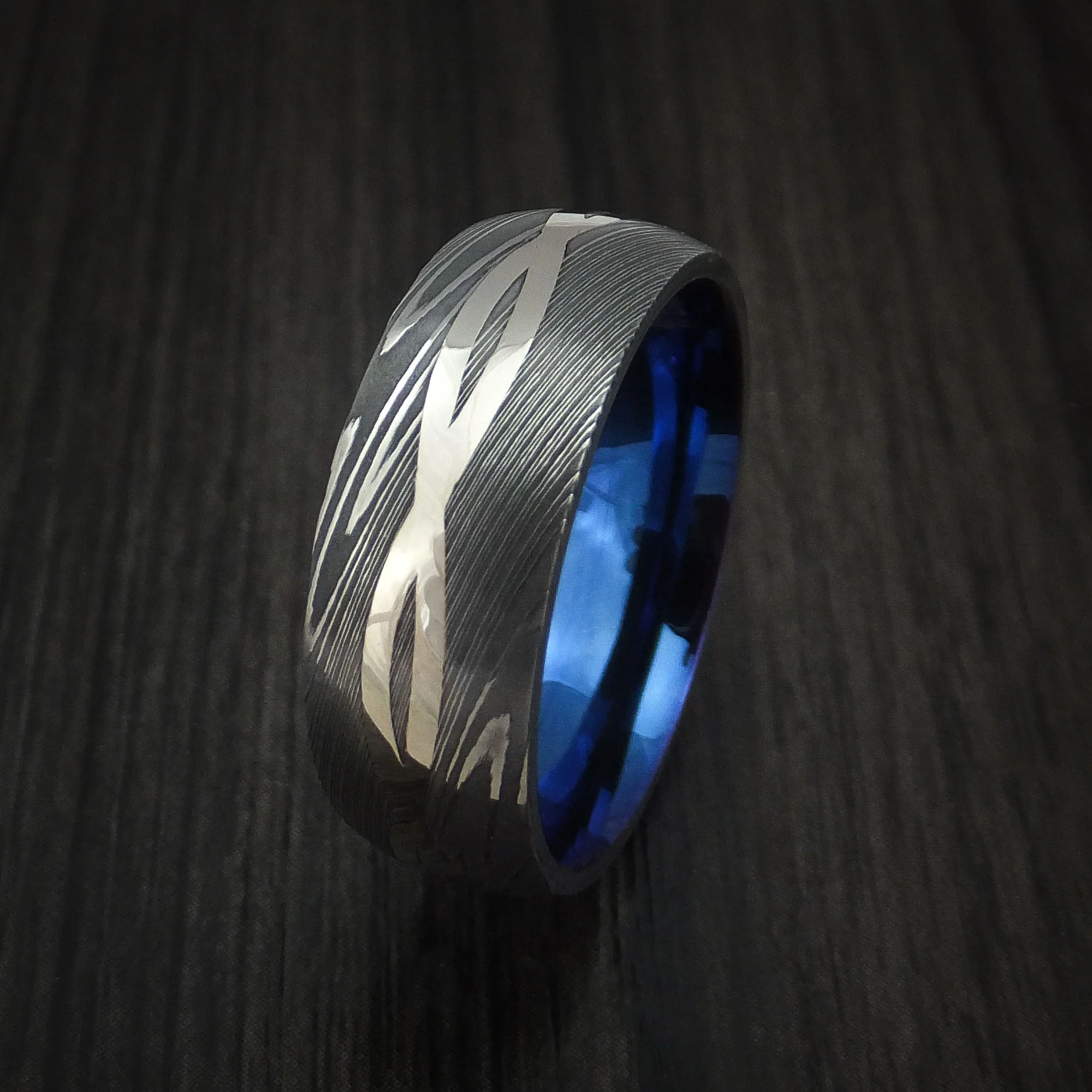 Damascus Steel 14K White Gold Celtic Knot Men's Ring Infinity Design Anodized Wedding Band - Image 4