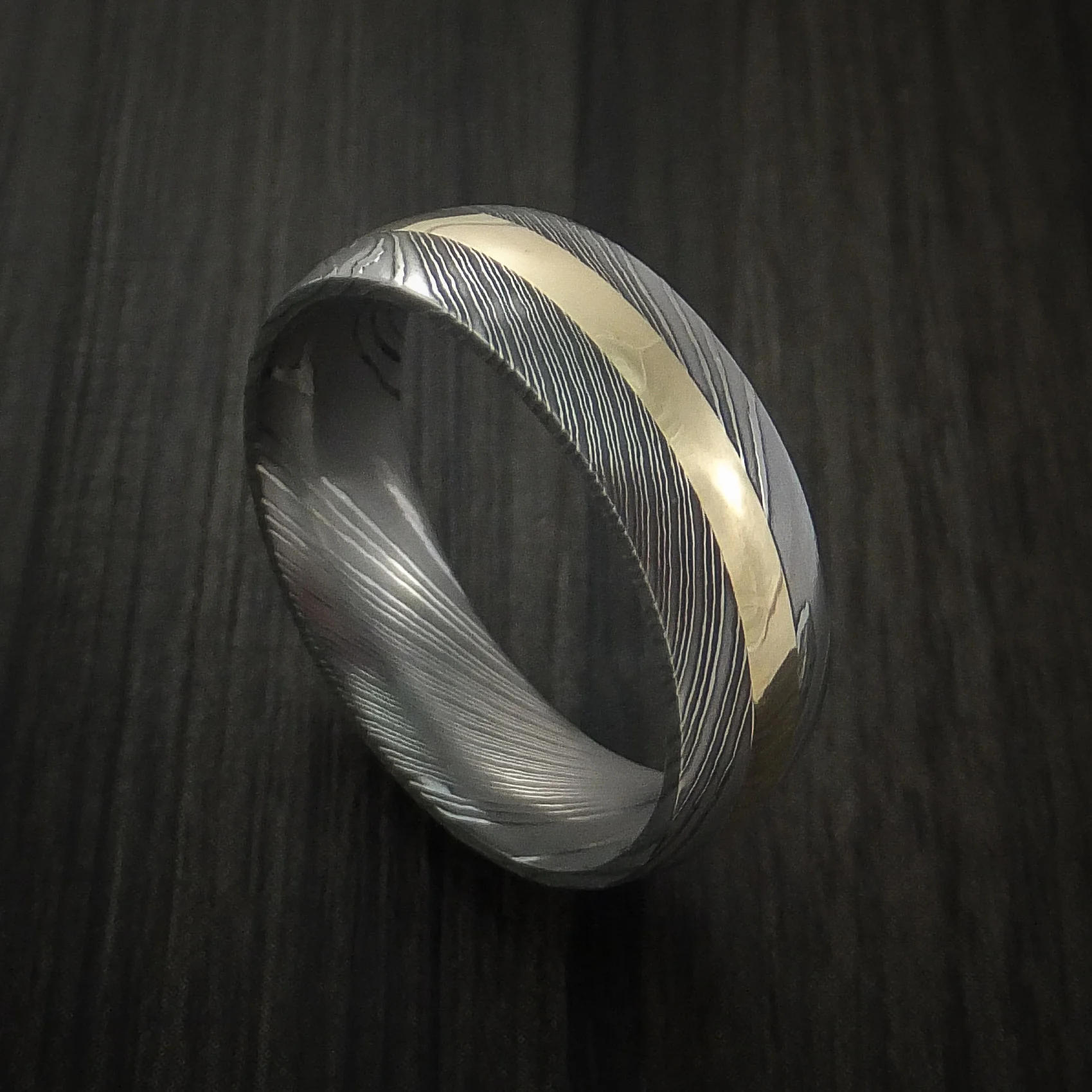 Damascus Steel 14K Yellow Gold Men's Ring Wedding Band