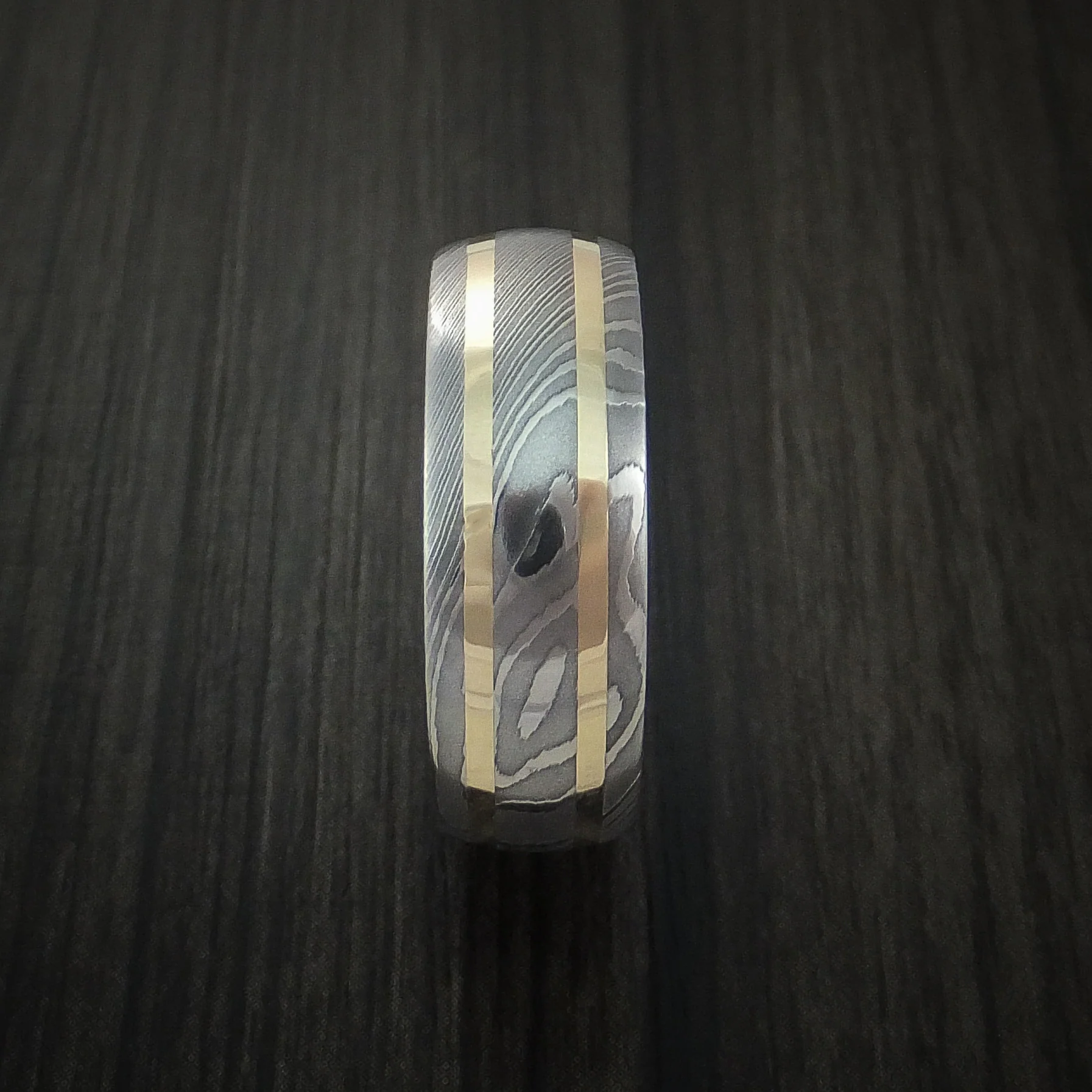 Damascus Steel and 14k Gold Custom Made Men's Band - Image 4