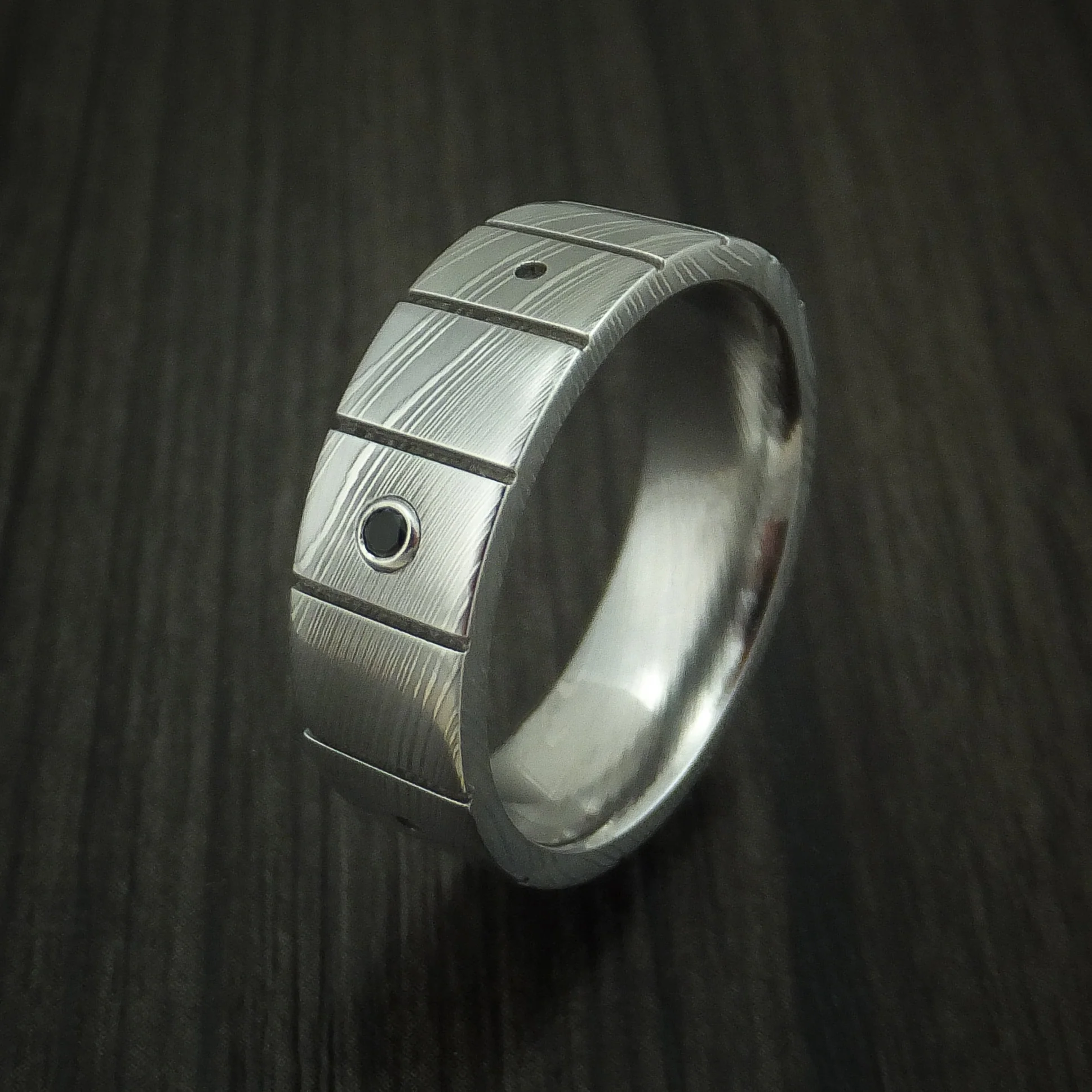Damascus Steel and Black Diamond Guitar Fret Men's Ring - Image 4