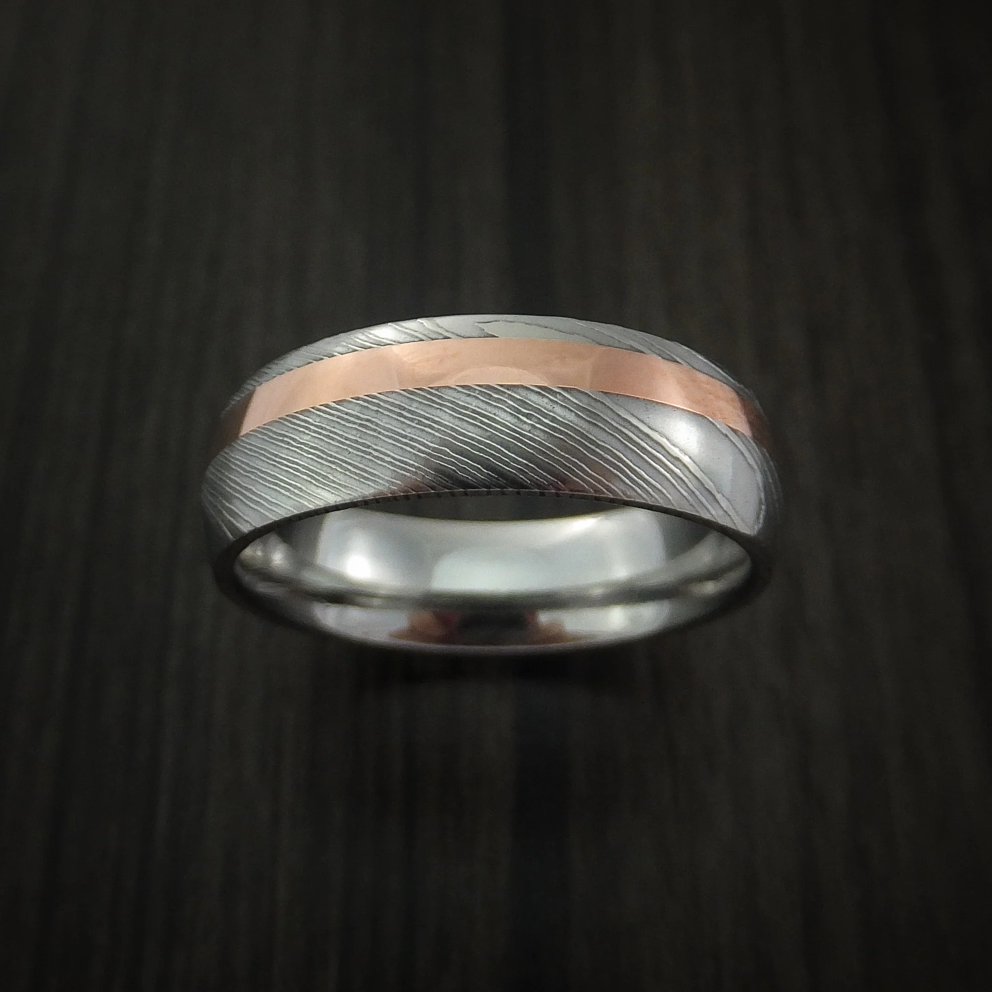 Damascus Steel and Copper Men's Ring Wedding Band Custom Made - Image 2