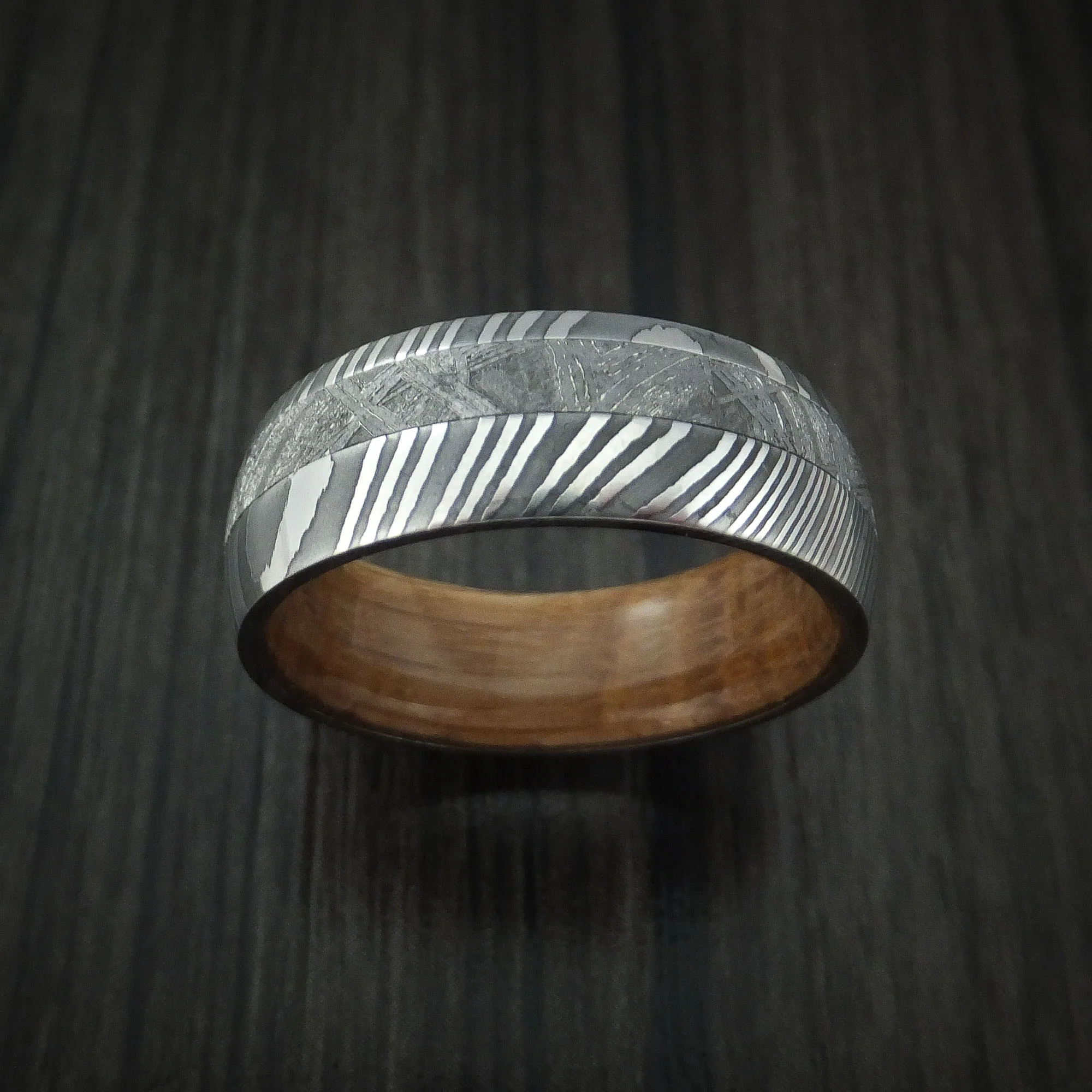 Damascus Steel and Gibeon Meteorite Men's Band with Hardwood Sleeve Custom Made Men's Band - Image 2