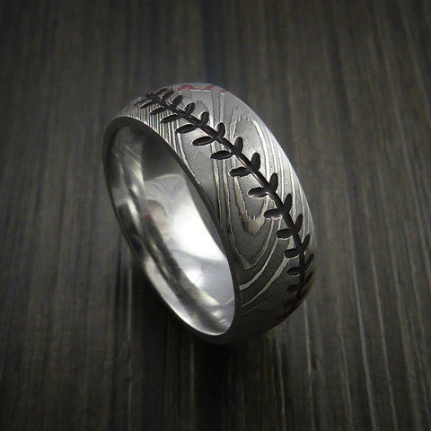 Damascus Steel Baseball Ring with Dull Polish Finish - Image 2
