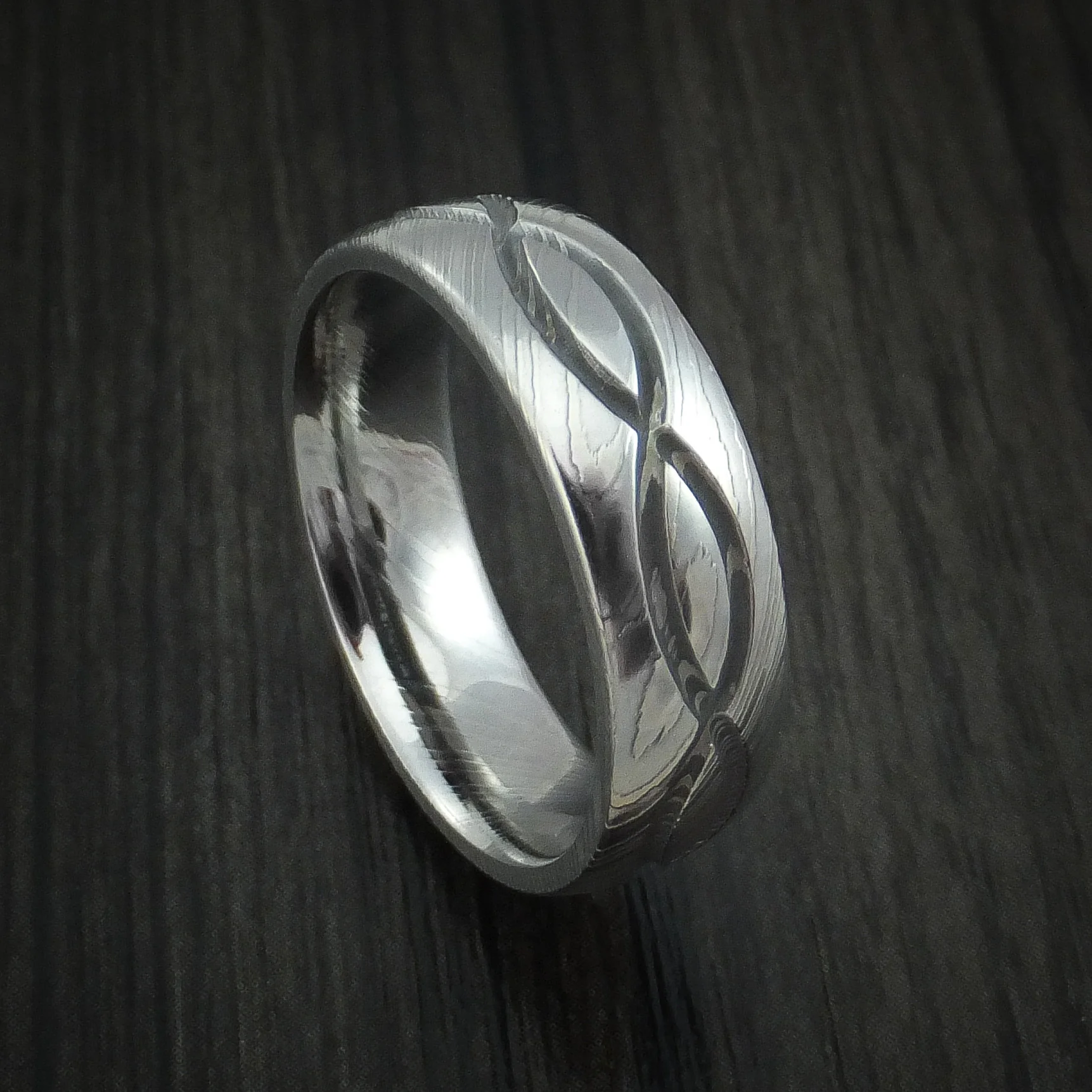 Damascus Steel Celtic Knot Men's Ring Infinity Design Wedding Band