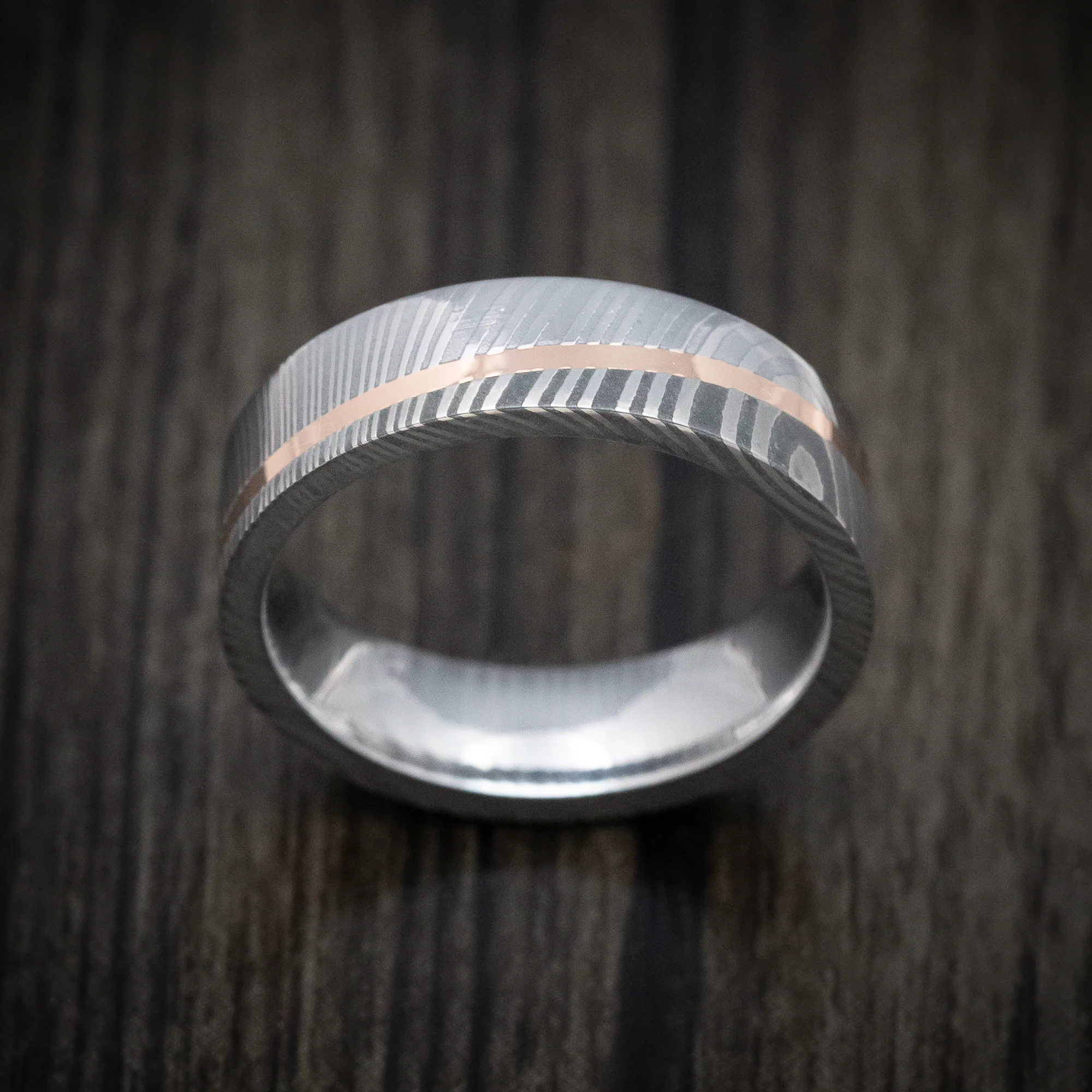 Damascus Steel Diagonal 14K Gold Men's Ring Wedding Band Custom Made - Image 2