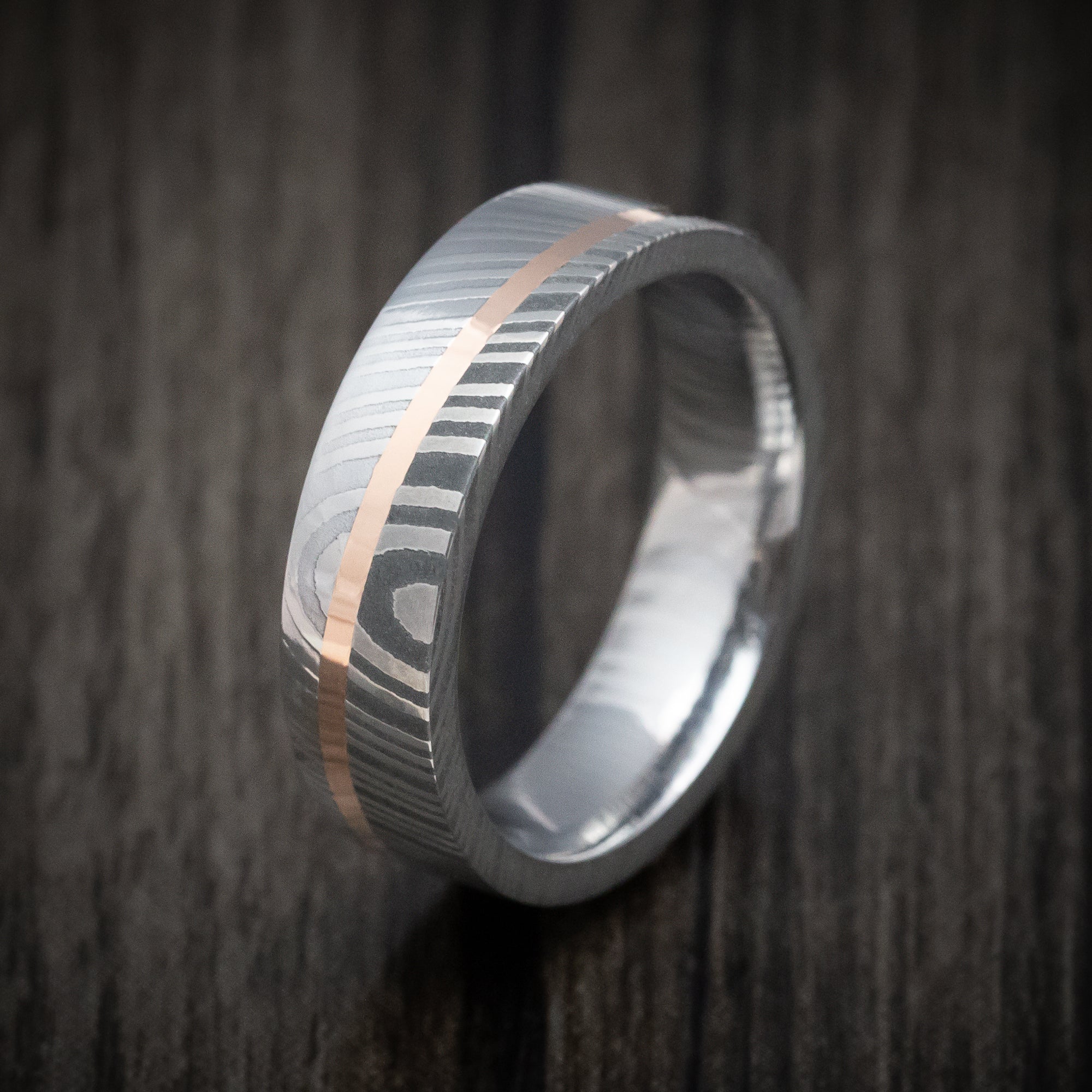 Damascus Steel Diagonal 14K Gold Men's Ring Wedding Band Custom Made - Image 4