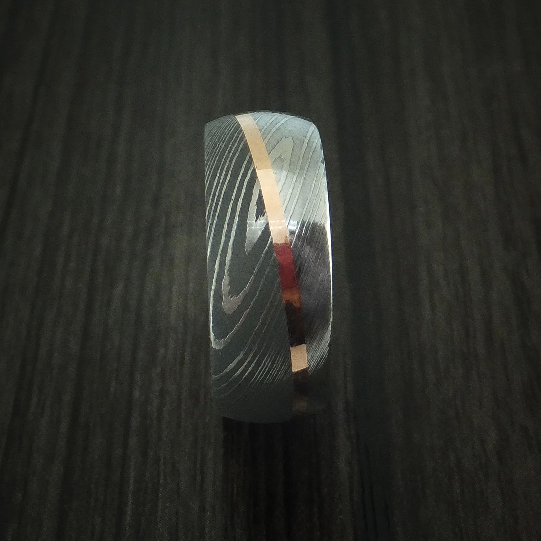 Damascus Steel Diagonal 14K Rose Gold Men's Ring Wedding Band Custom Made - Image 3