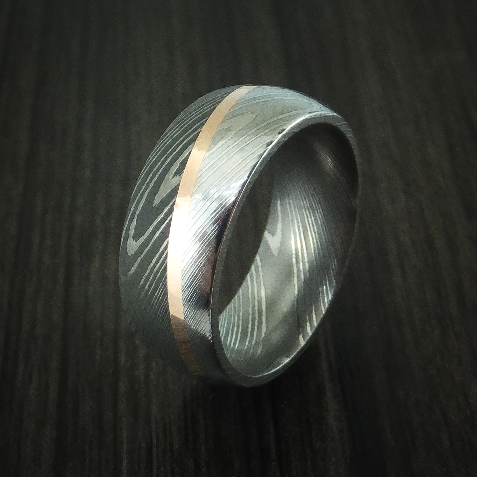 Damascus Steel Diagonal 14K Rose Gold Men's Ring Wedding Band Custom Made - Image 4