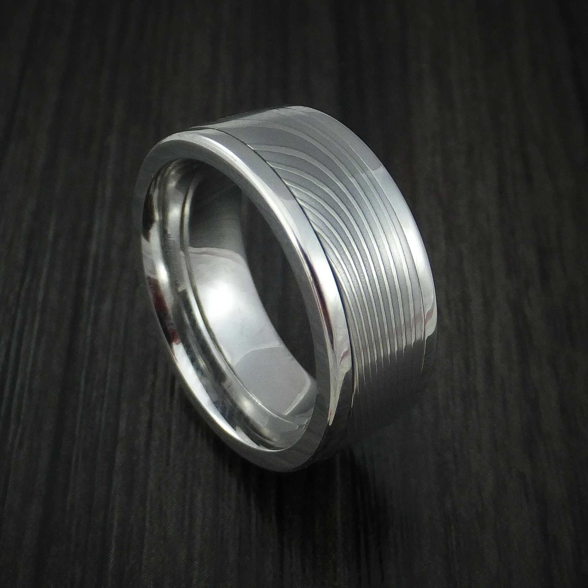 Flat Twist Damascus Steel in Cobalt Chrome Wedding Men's Band Custom Made