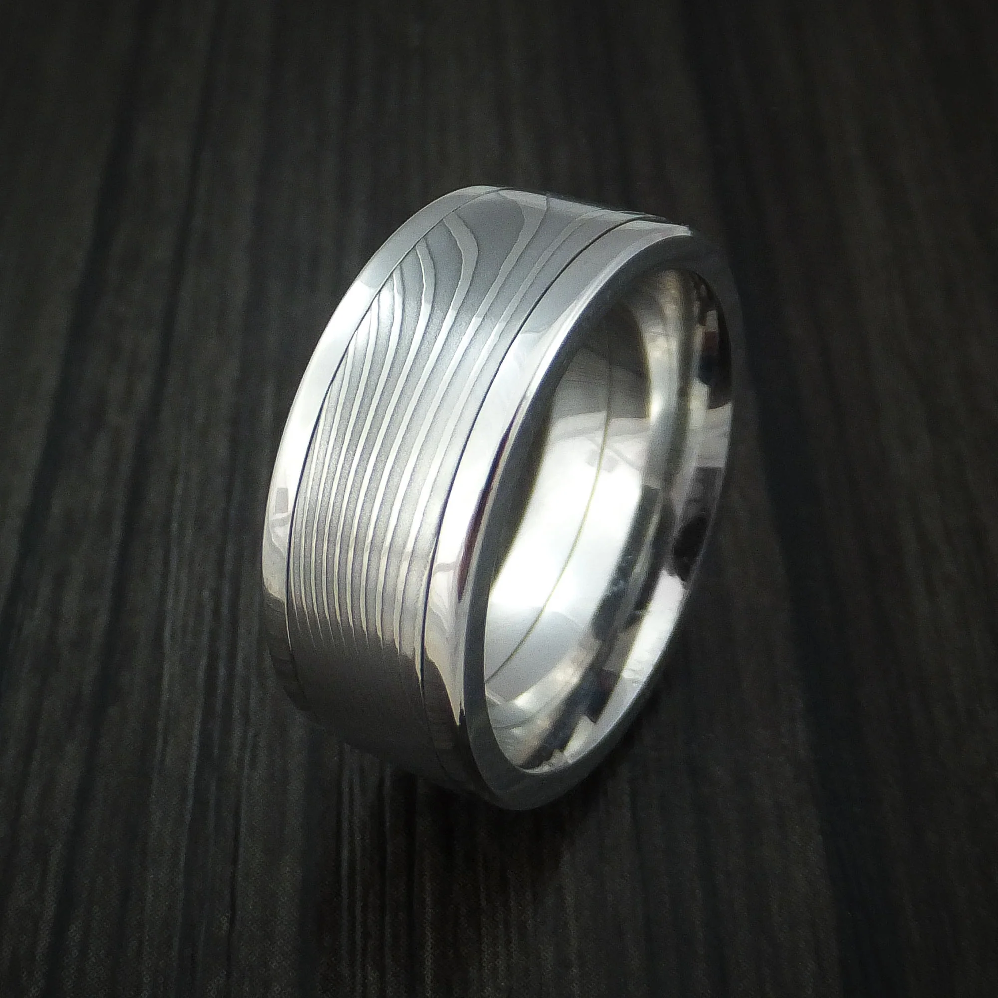 Flat Twist Damascus Steel in Cobalt Chrome Wedding Men's Band Custom Made - Image 4