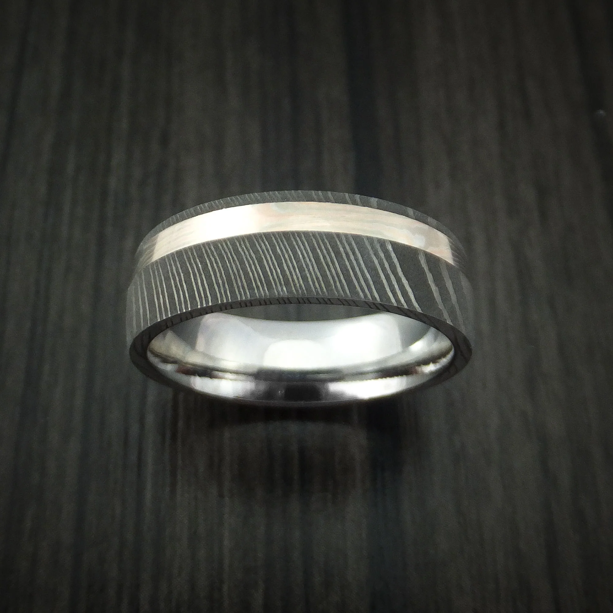 Damascus Steel Men's Ring with Mokume Gane Inlay Custom Made Band - Image 2